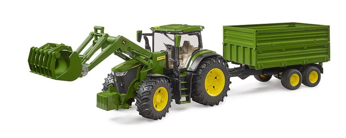 BRUDER - John Deere 7R 350 mit Frontlader und Tandemachstransportanhänger 03155