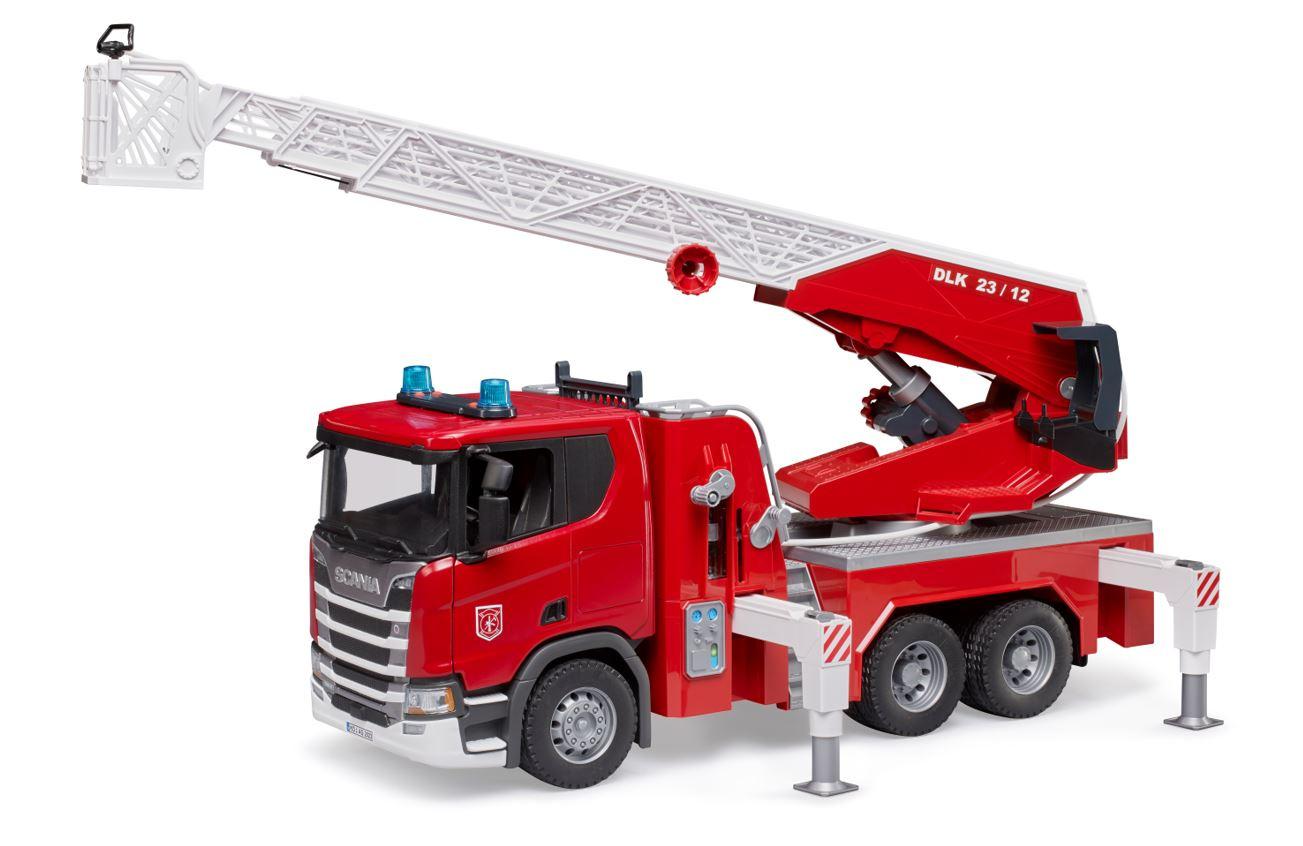 Produktbild BRUDER - Scania Super 560R Feuerwehr mit Drehleiter, Wasserpumpe und Light + Sound-Modul 4 von 9