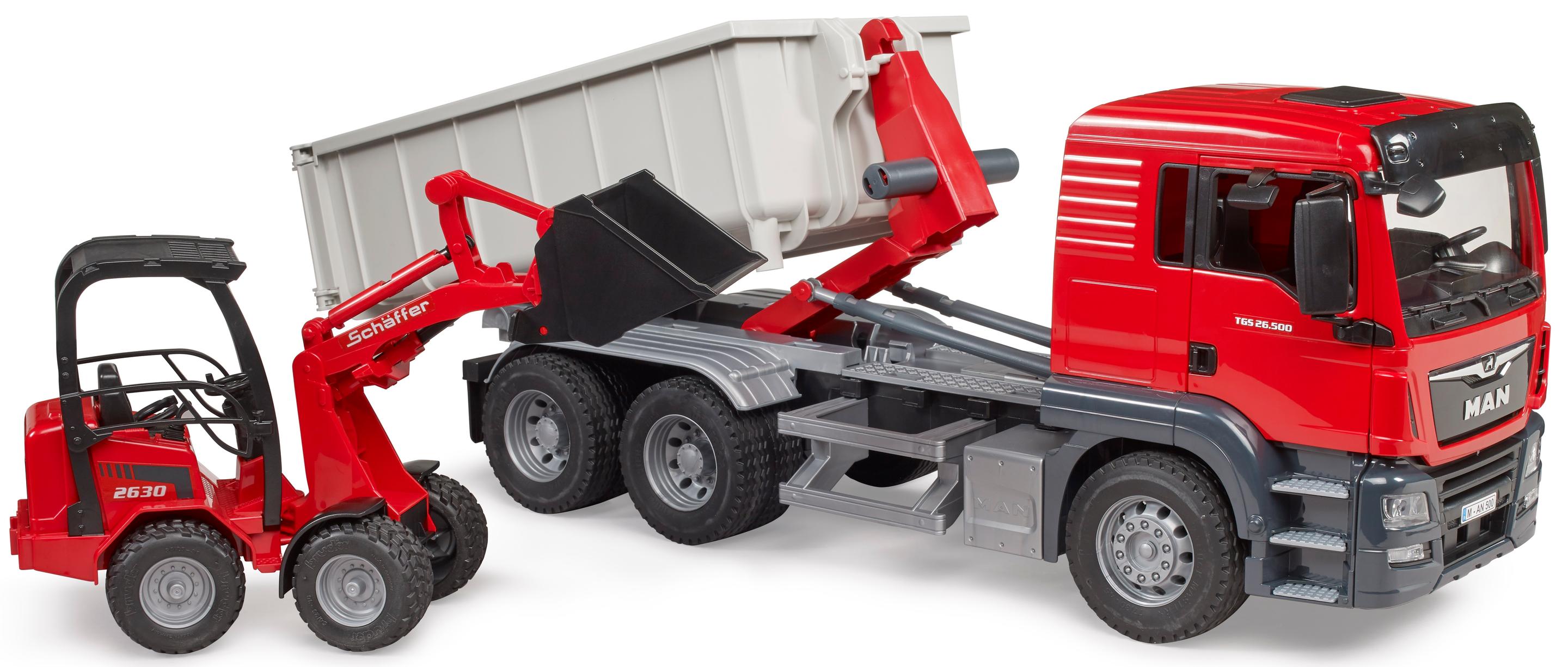 Produktbild BRUDER - MAN TGS LKW mit Abrollcontainer und Schäffer Hoflader 2630, 03767 7 von 8