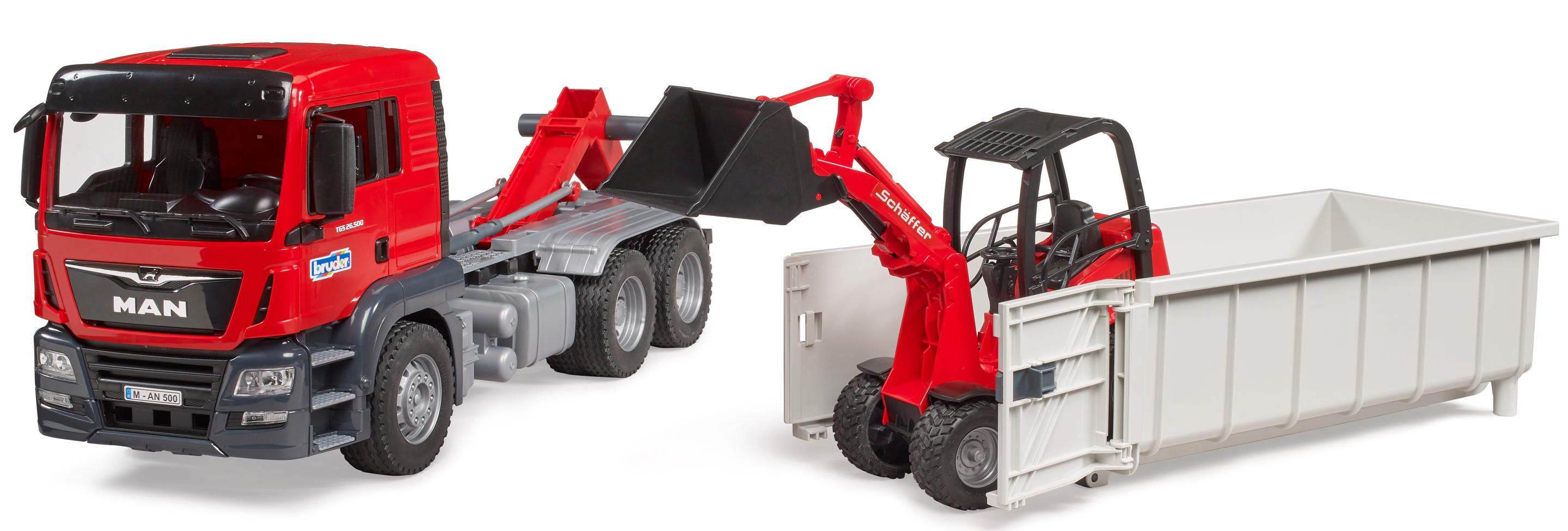 Produktbild BRUDER - MAN TGS LKW mit Abrollcontainer und Schäffer Hoflader 2630, 03767 5 von 8