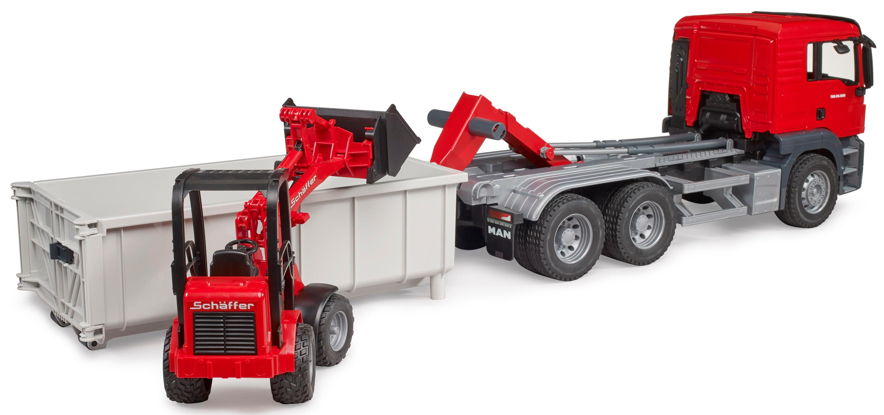 Produktbild BRUDER - MAN TGS LKW mit Abrollcontainer und Schäffer Hoflader 2630, 03767 3 von 8