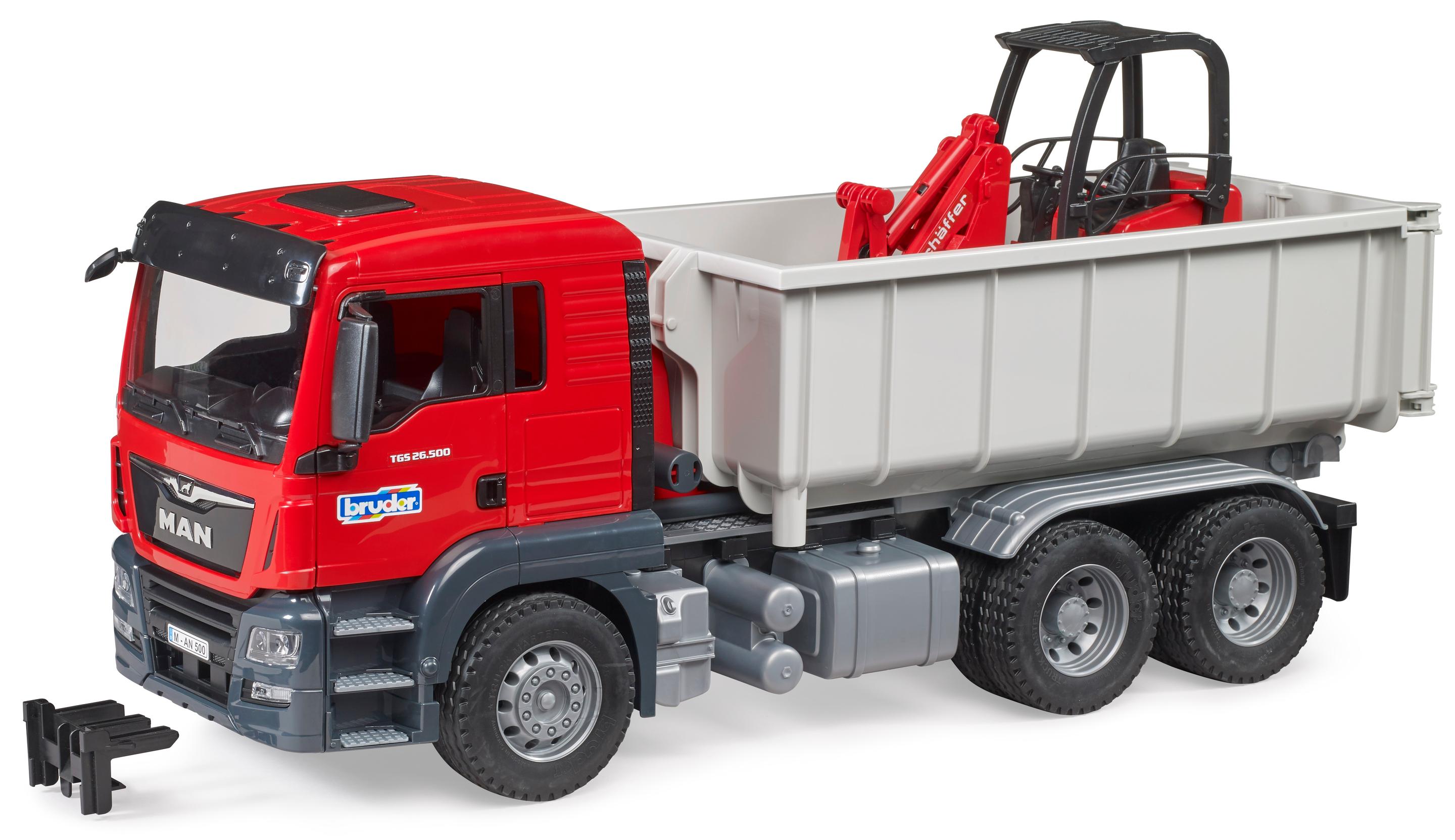 Produktbild BRUDER - MAN TGS LKW mit Abrollcontainer und Schäffer Hoflader 2630, 03767 2 von 8