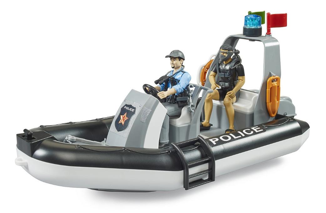 BRUDER - bworld Polizei Schlauchboot mit Polizist, Taucher und Zubehör 62733