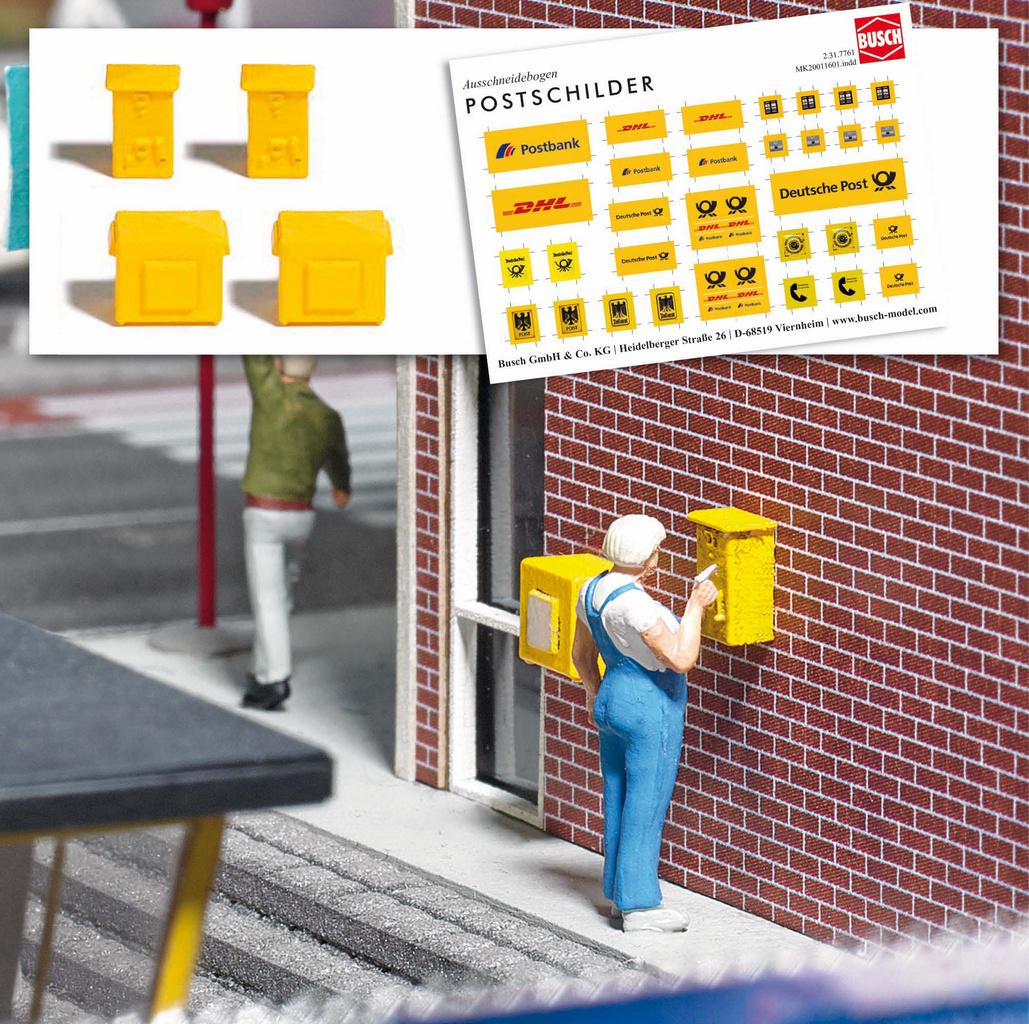 BUSCH 7761 H0 - Mini Ausgestaltungs-Set Briefkasten und Briefmarke