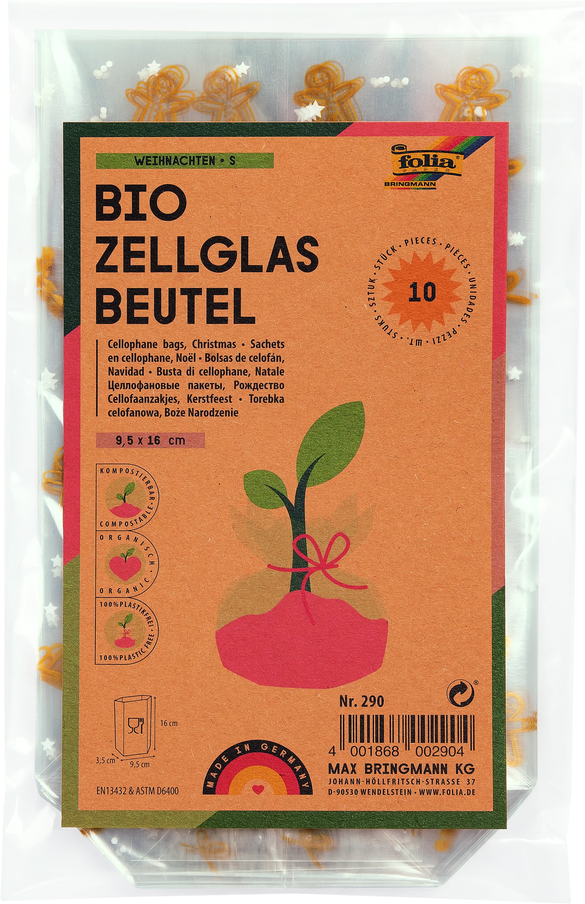 folia Bio Zellglasbeutel mit Weihnachtsdruck S