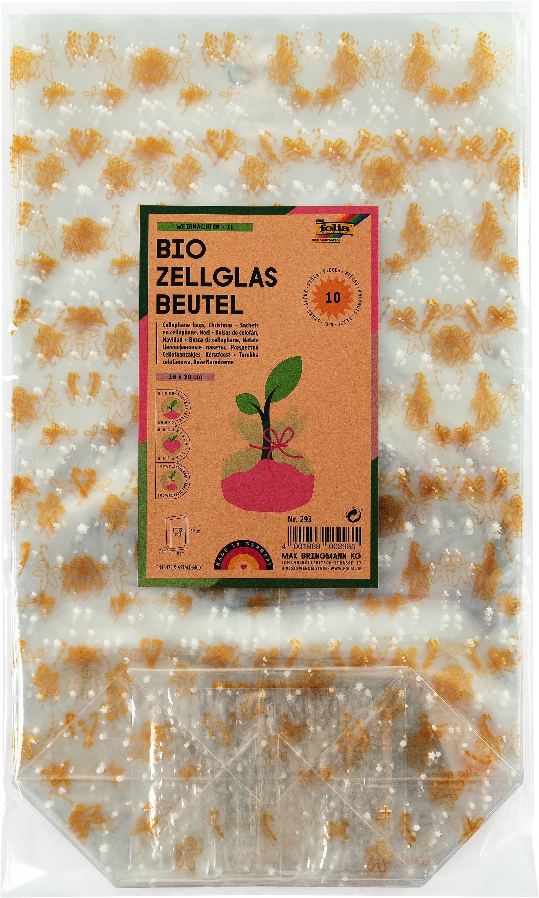 folia Bio Zellglasbeutel mit Weihnachtsdruck XL