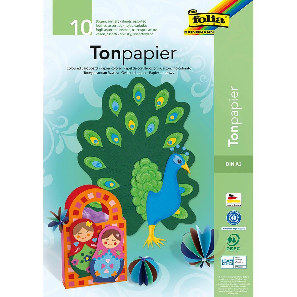 folia Tonzeichenpapierblock A3 10 Blatt farblich sortiert