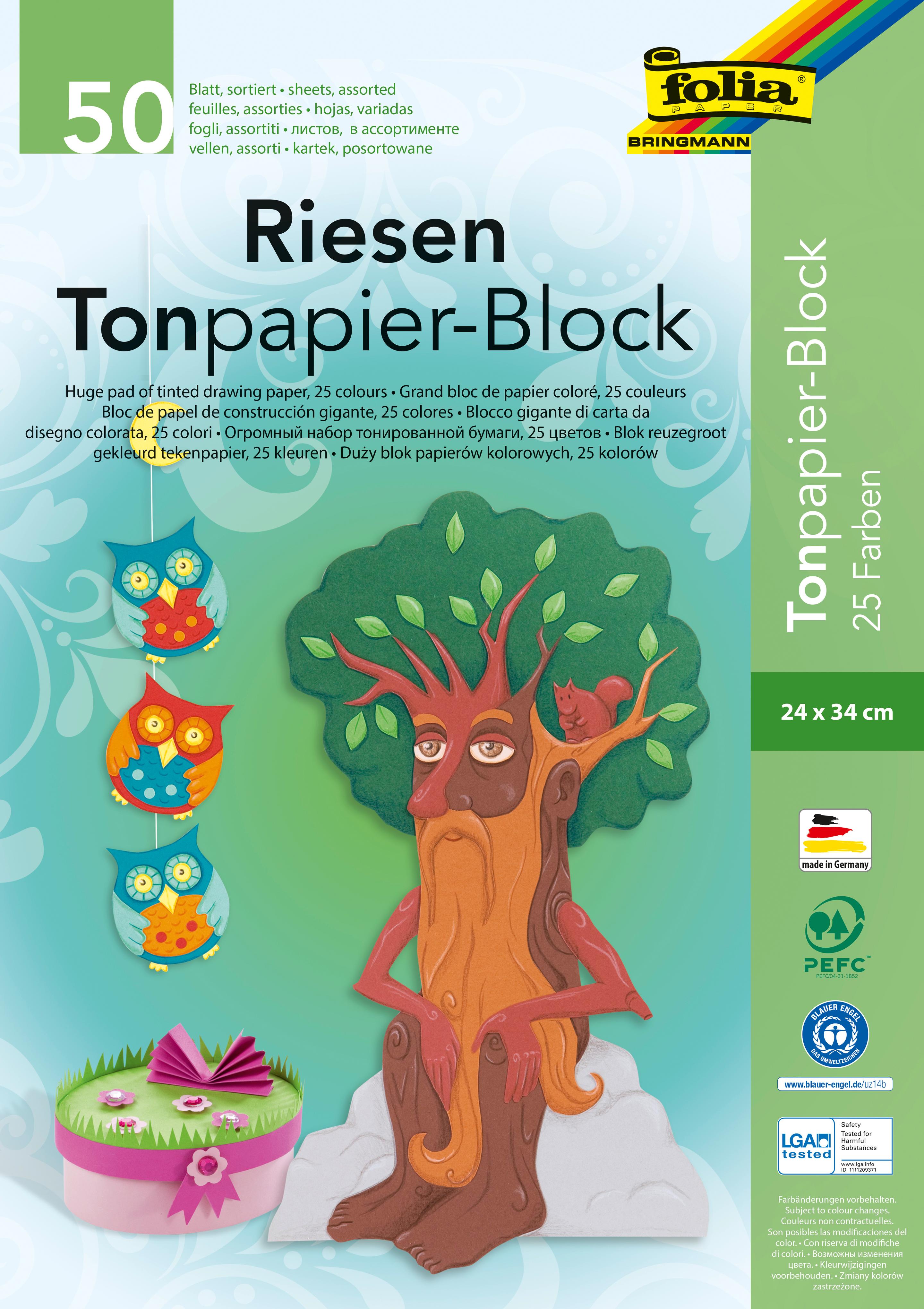 folia Riesen-Tonpapierblock 50 Blatt 24 x 34 cm