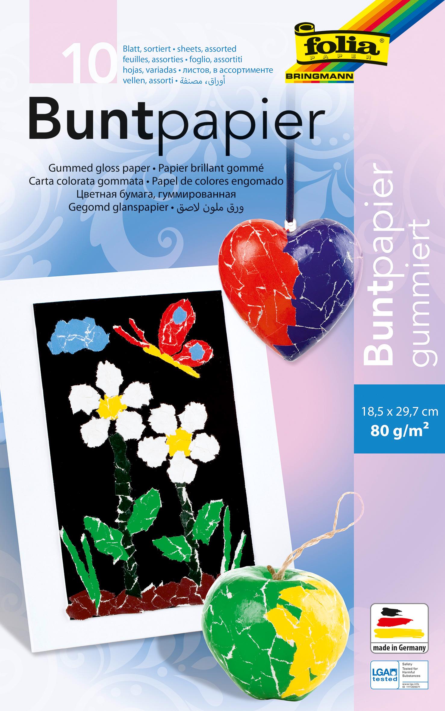 folia Buntpapierheft gummiert 14 x 23cm farblich sortiert