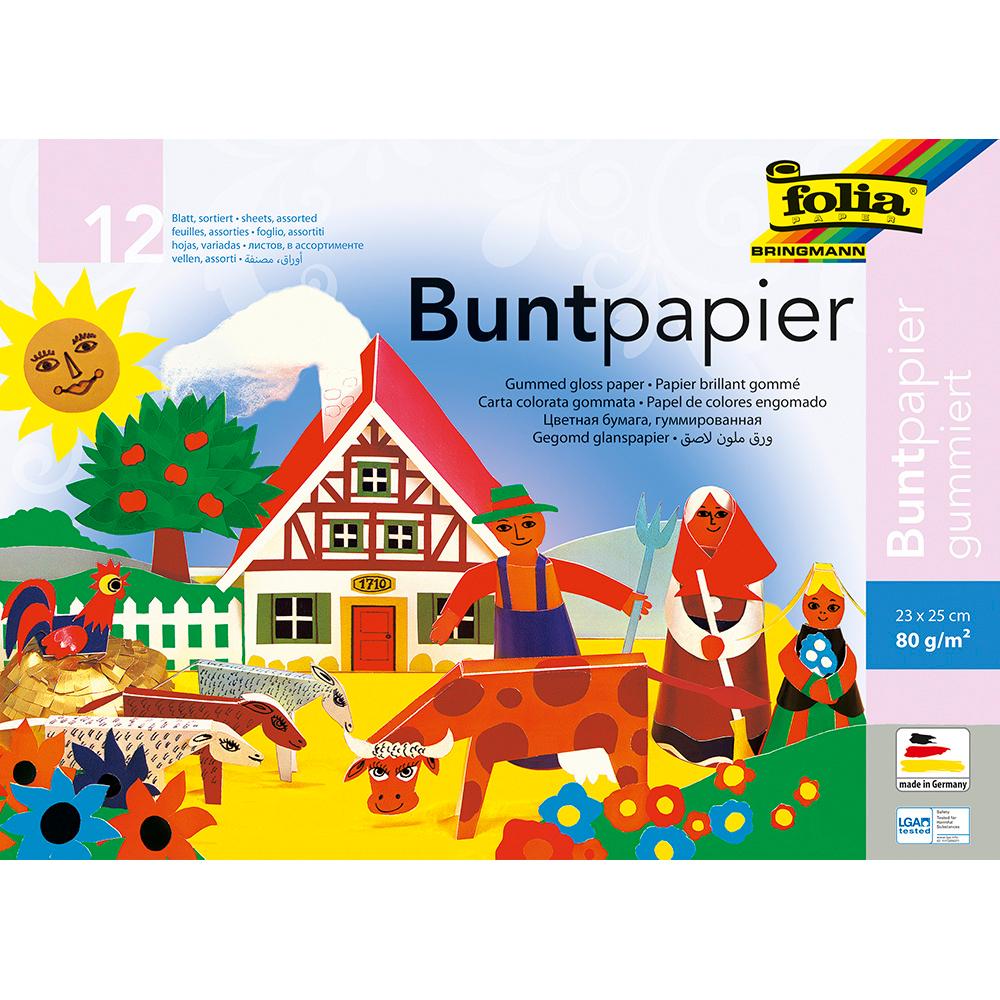 folia Buntpapierheft gummiert 23 x 25cm farblich sortiert
