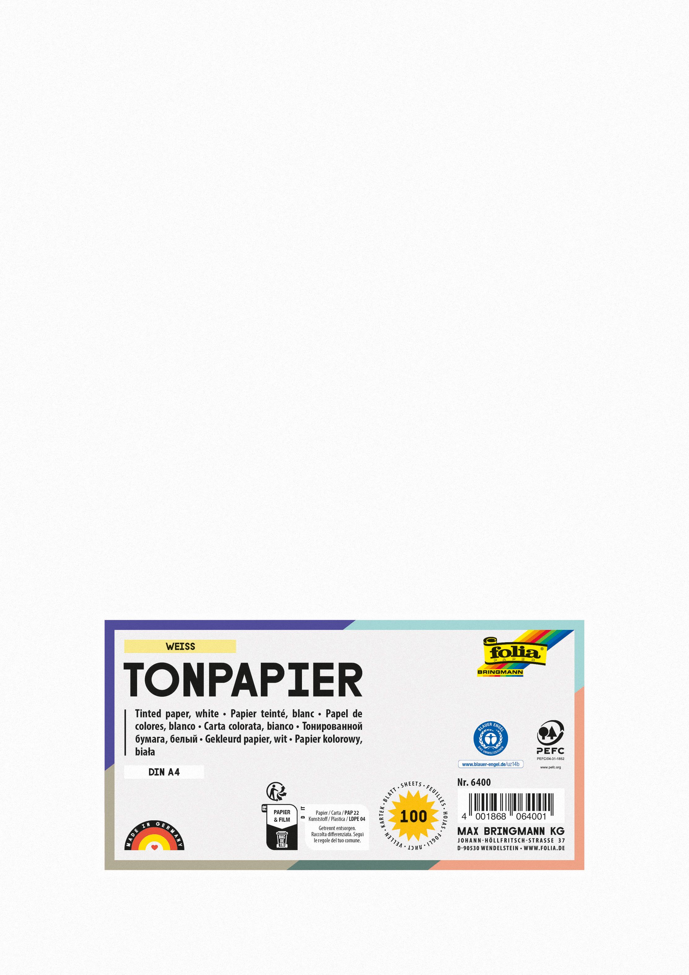 folia Tonpapier 100 Blatt DIN A4 weiß