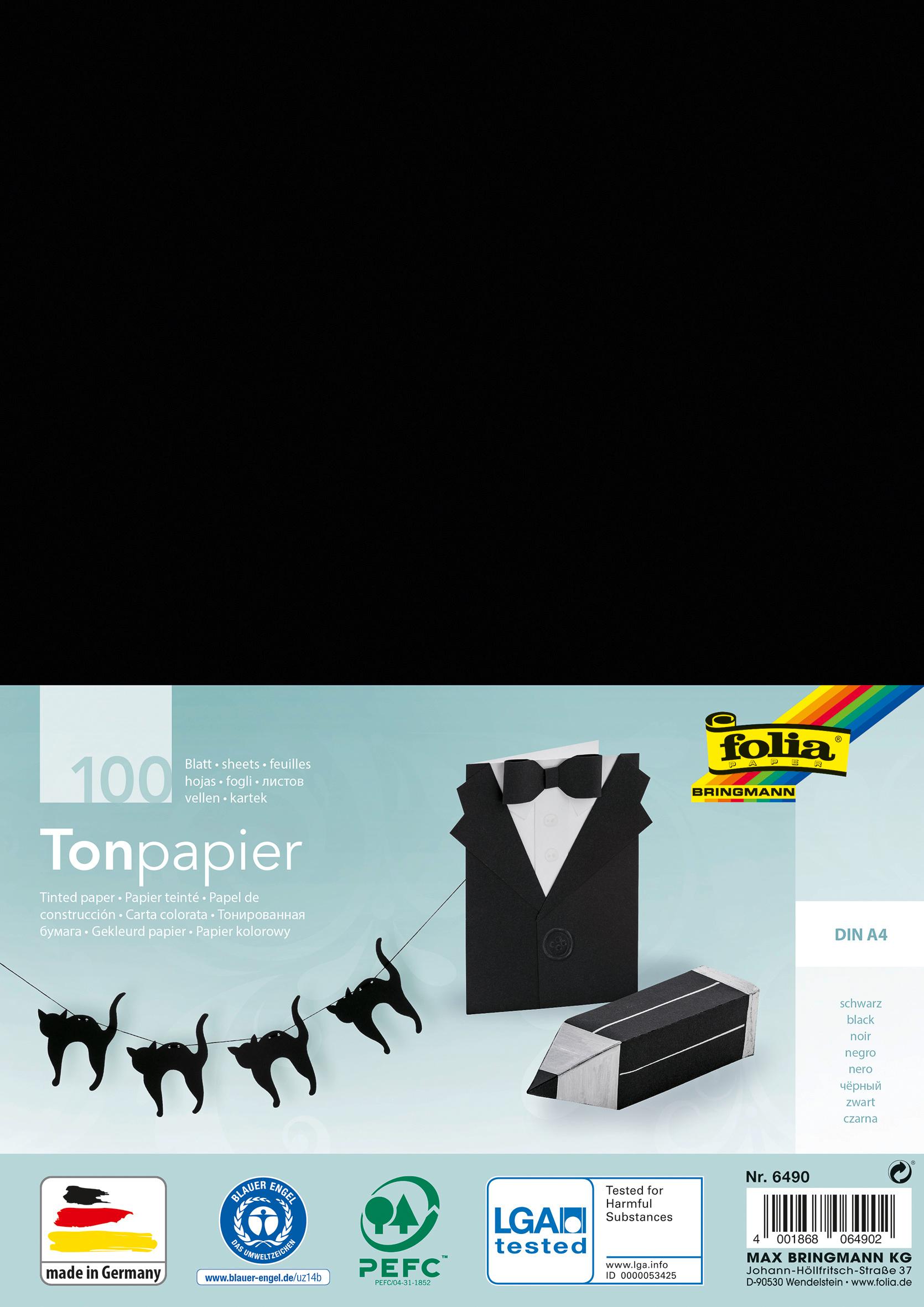 folia Tonpapier 100 Blatt DIN A4 schwarz