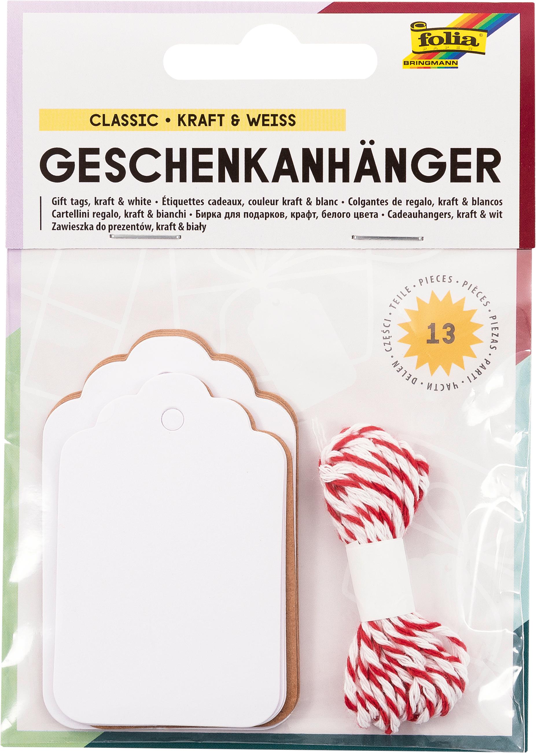 folia Geschenkanhänger  12 Stück naturweiss