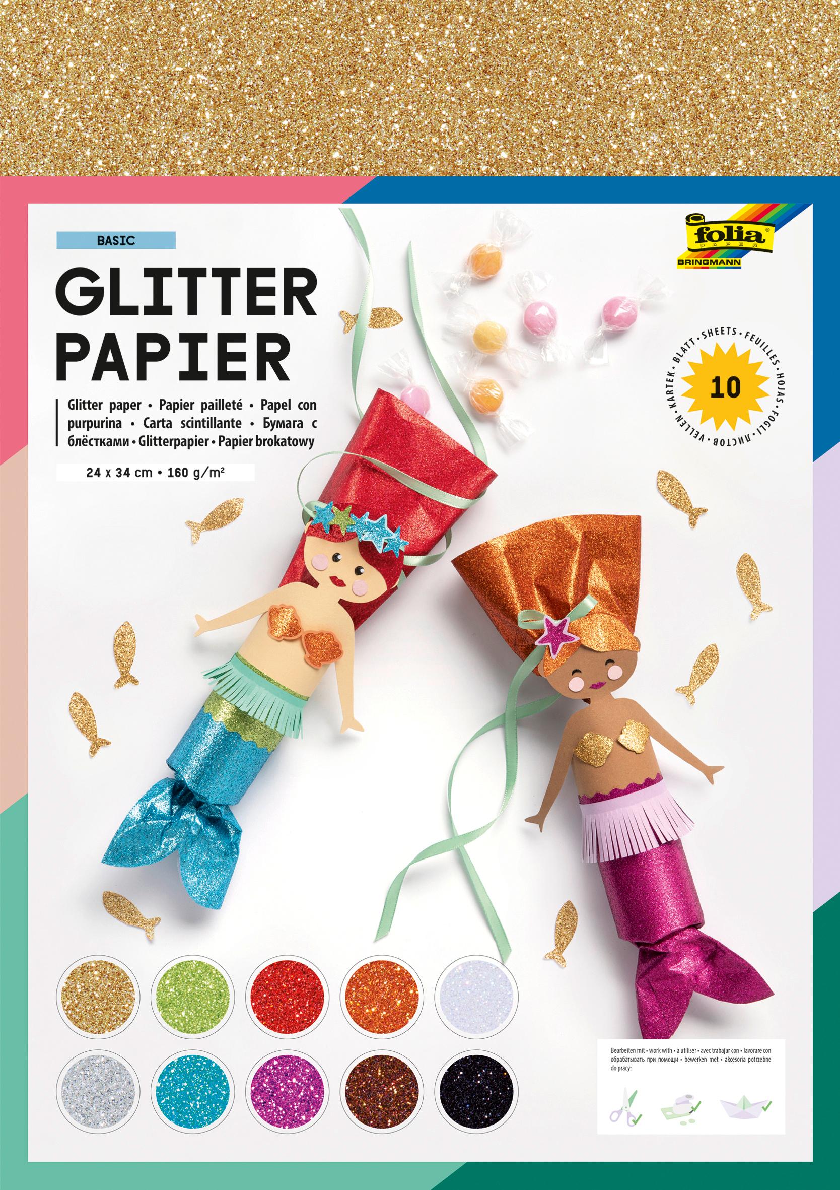folia Glitterpapier 10 Blatt 24 x 34 cm