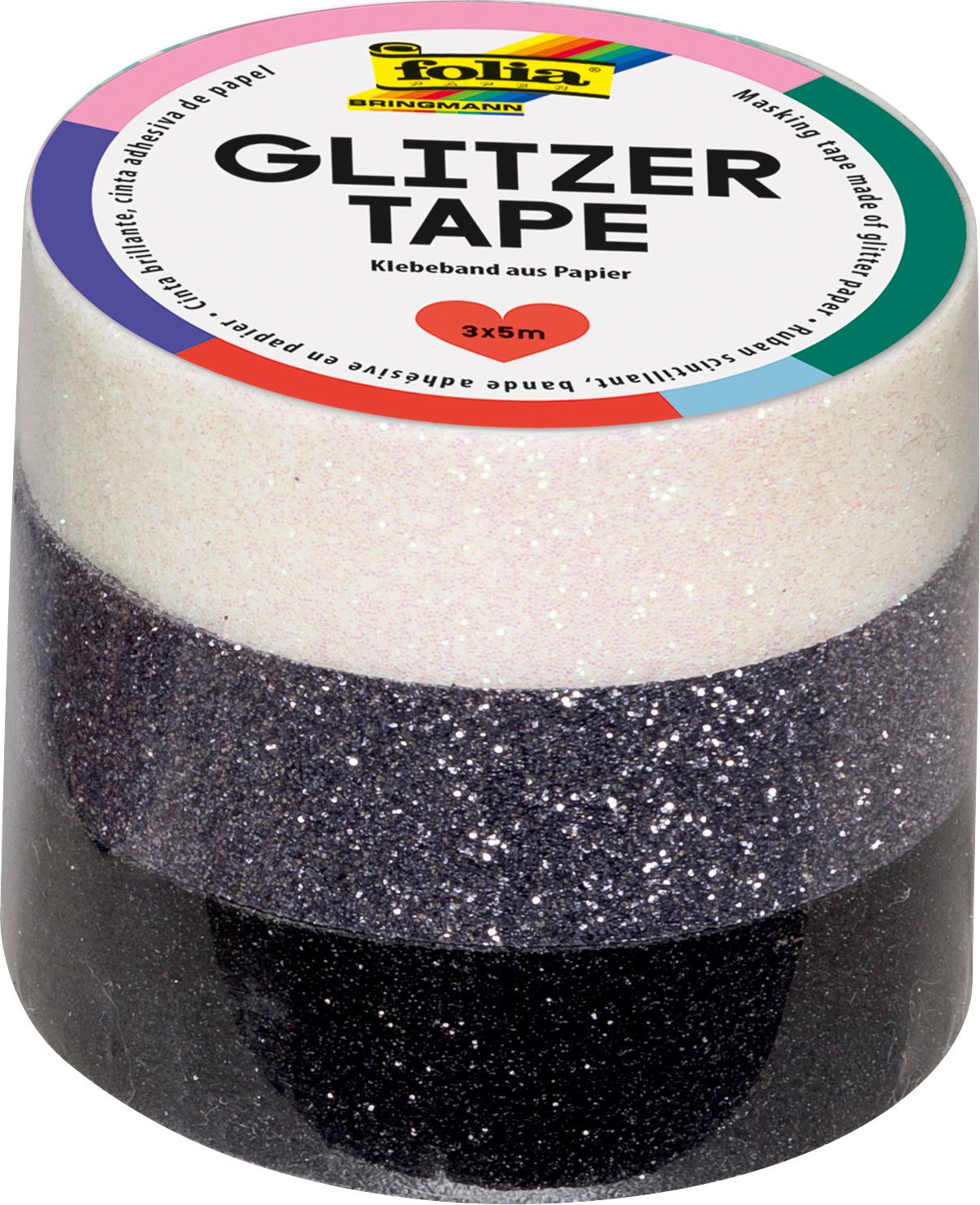 folia Glitzer-Tape 3er-Set weiß, grau und schwarz
