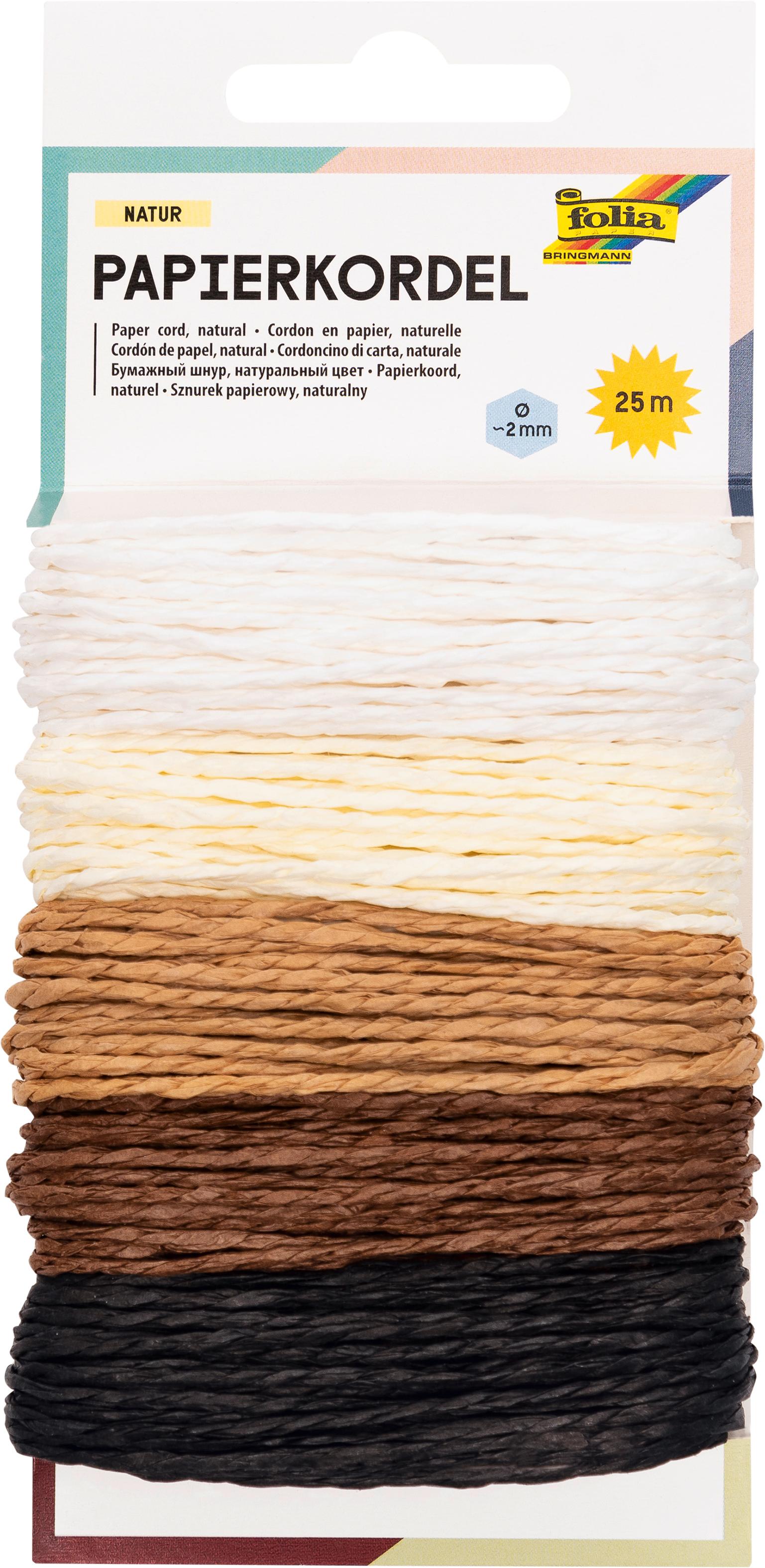 folia Papierkordel Natur 25m in 5 Farben