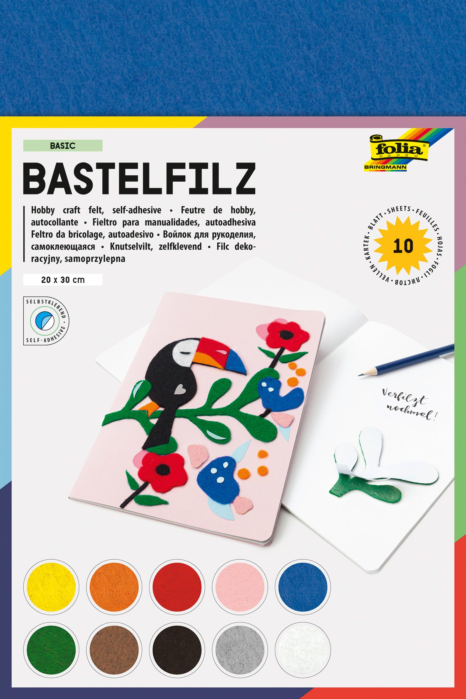 folia Bastelfilz selbstklebend 10 Blatt 20 x 30 cm