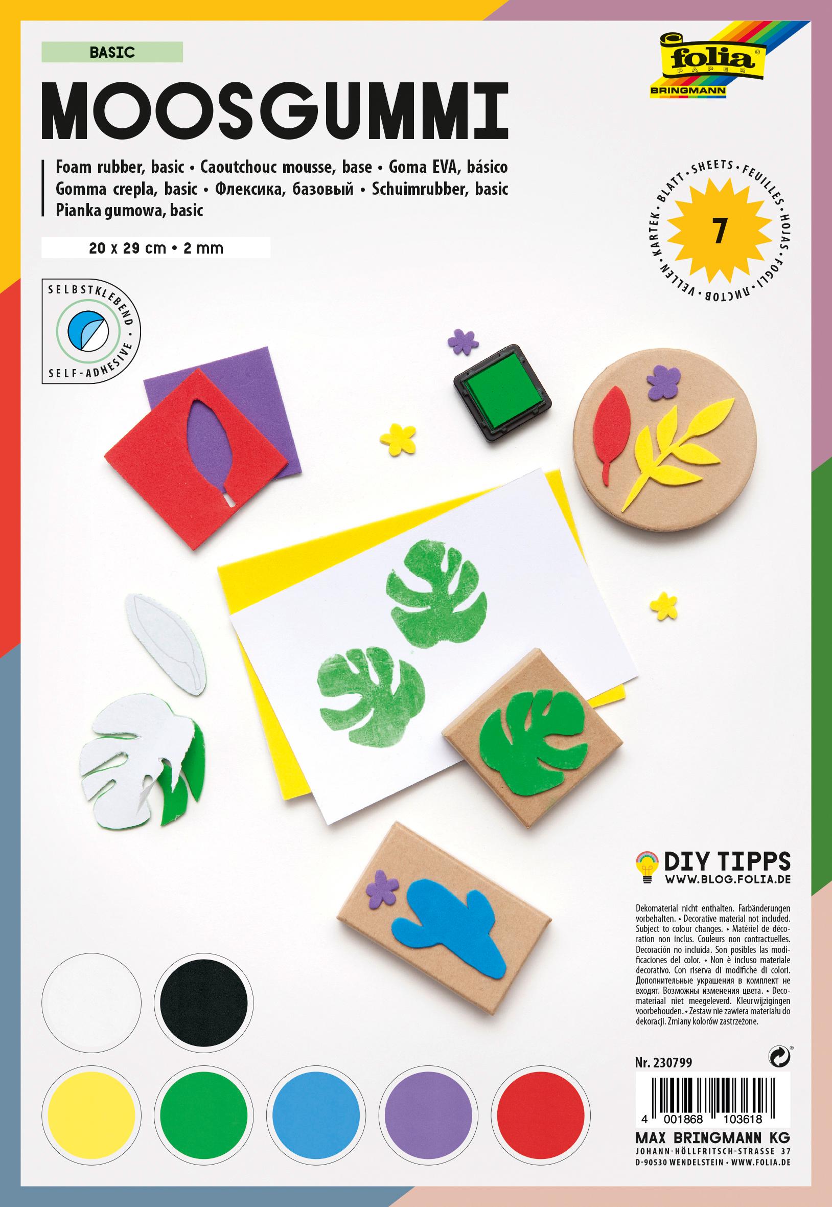folia Moosgummi  A4 7 Blatt farblich sortiert