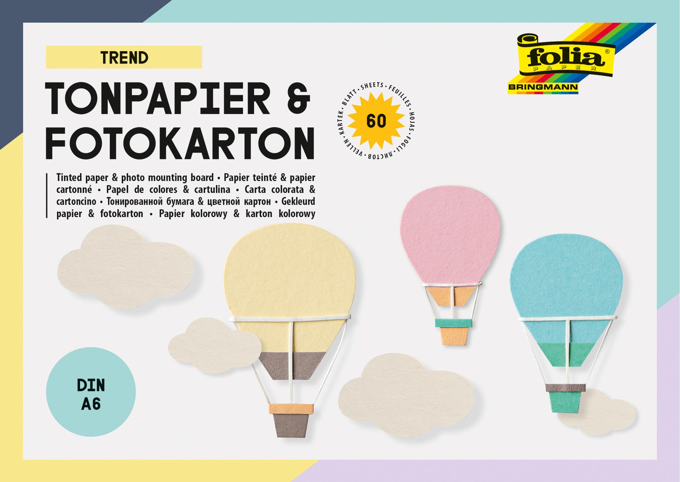 folia Tonpapier und Fotokarton Block TREND  DIN A6 60 Blatt - 15 Farben sortiert.