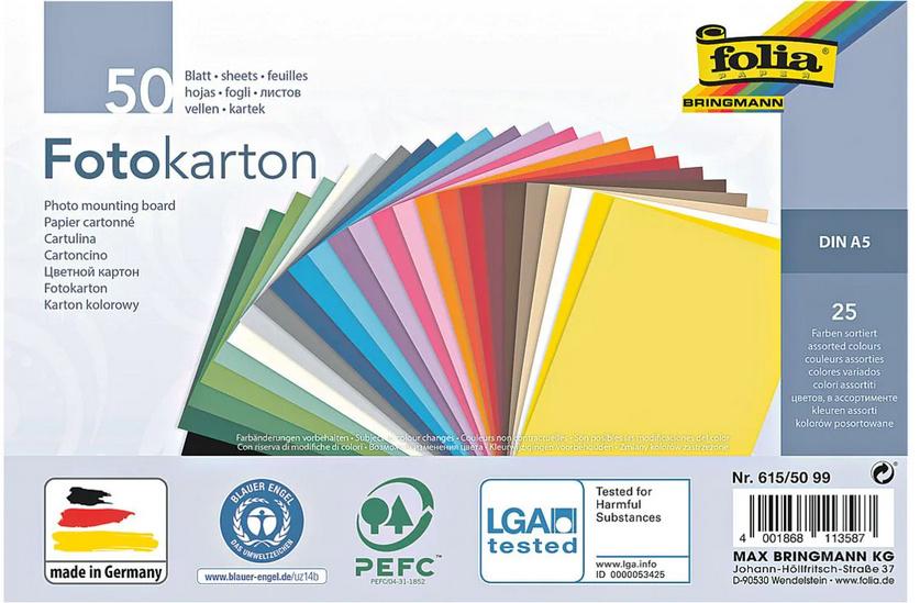Folia Fotokarton A5 50 Blatt farbig sortiert