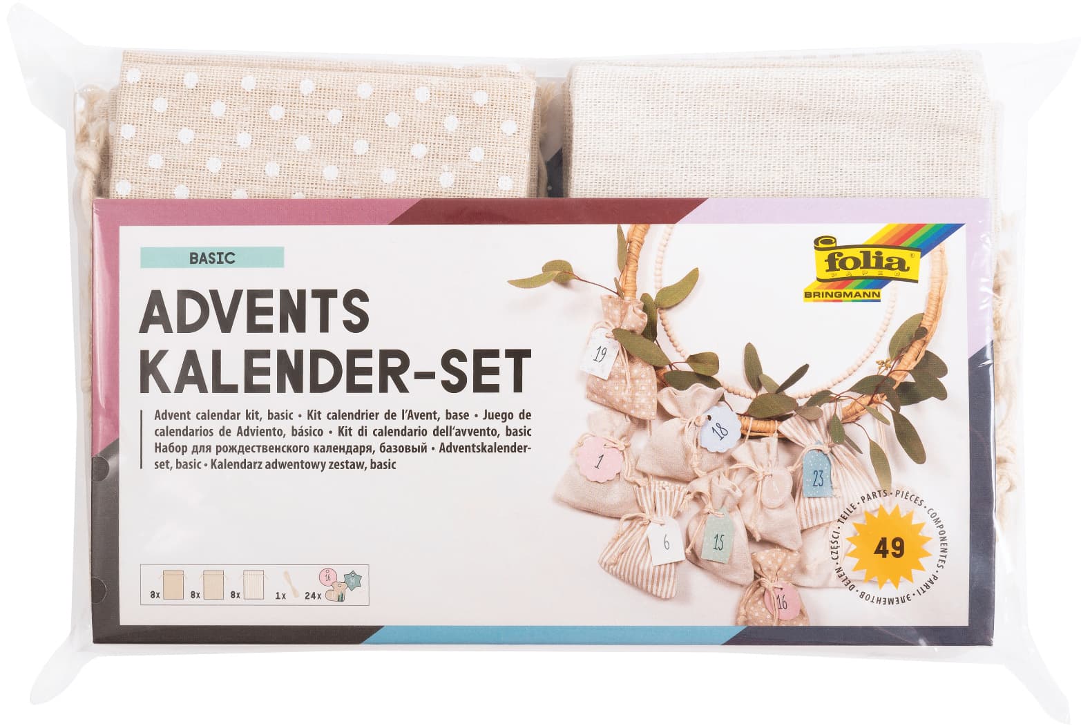 folia Adventskalender-Set Stoffbeutel Basic