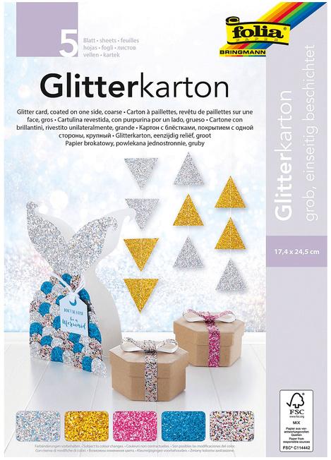 Folia Glitterkarton grob 17,4x24,5cm farbig sortiert