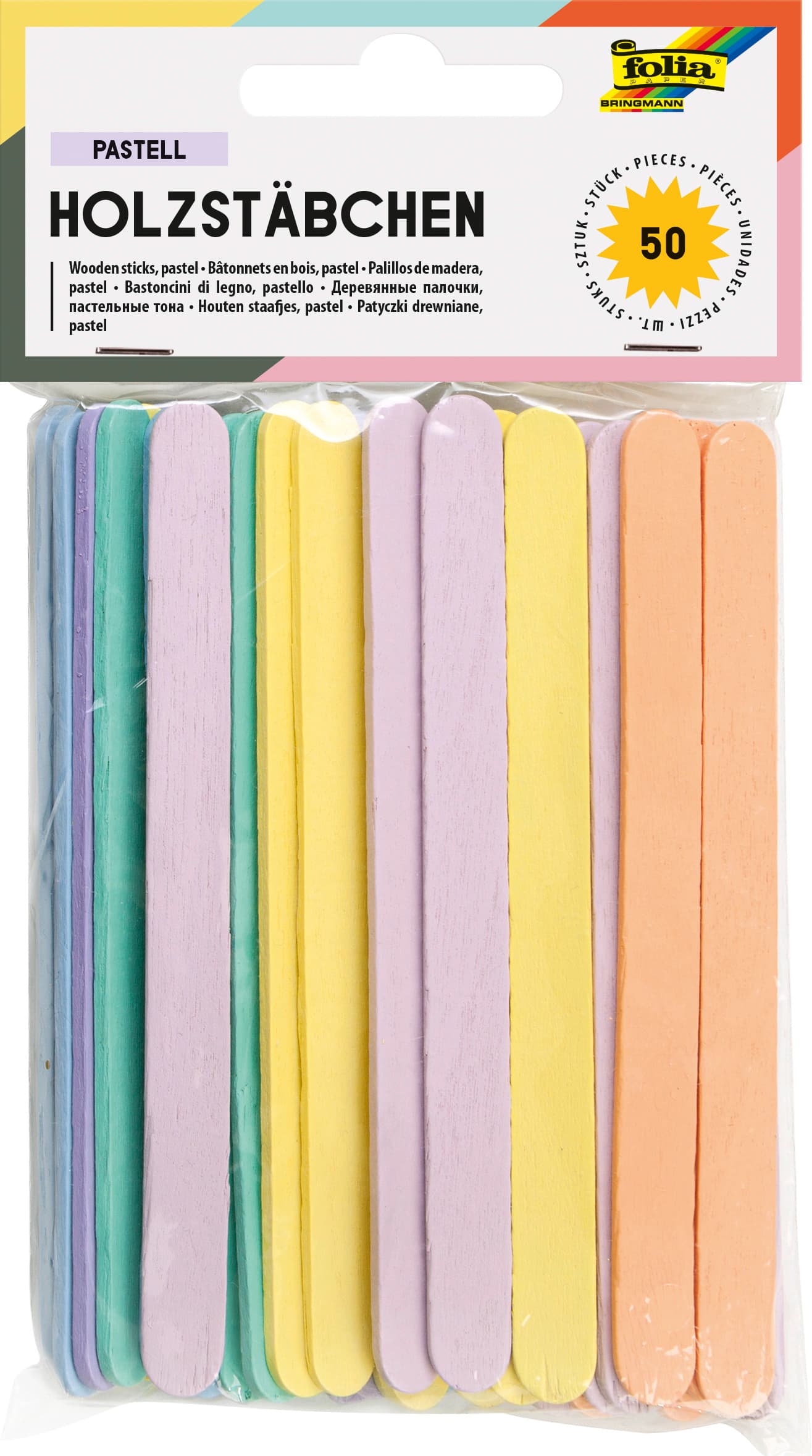 FOLIA Holzstäbchen PASTELL