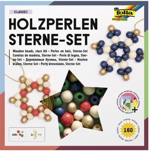 folia Holzperlen Sterne-Set 161-teilig