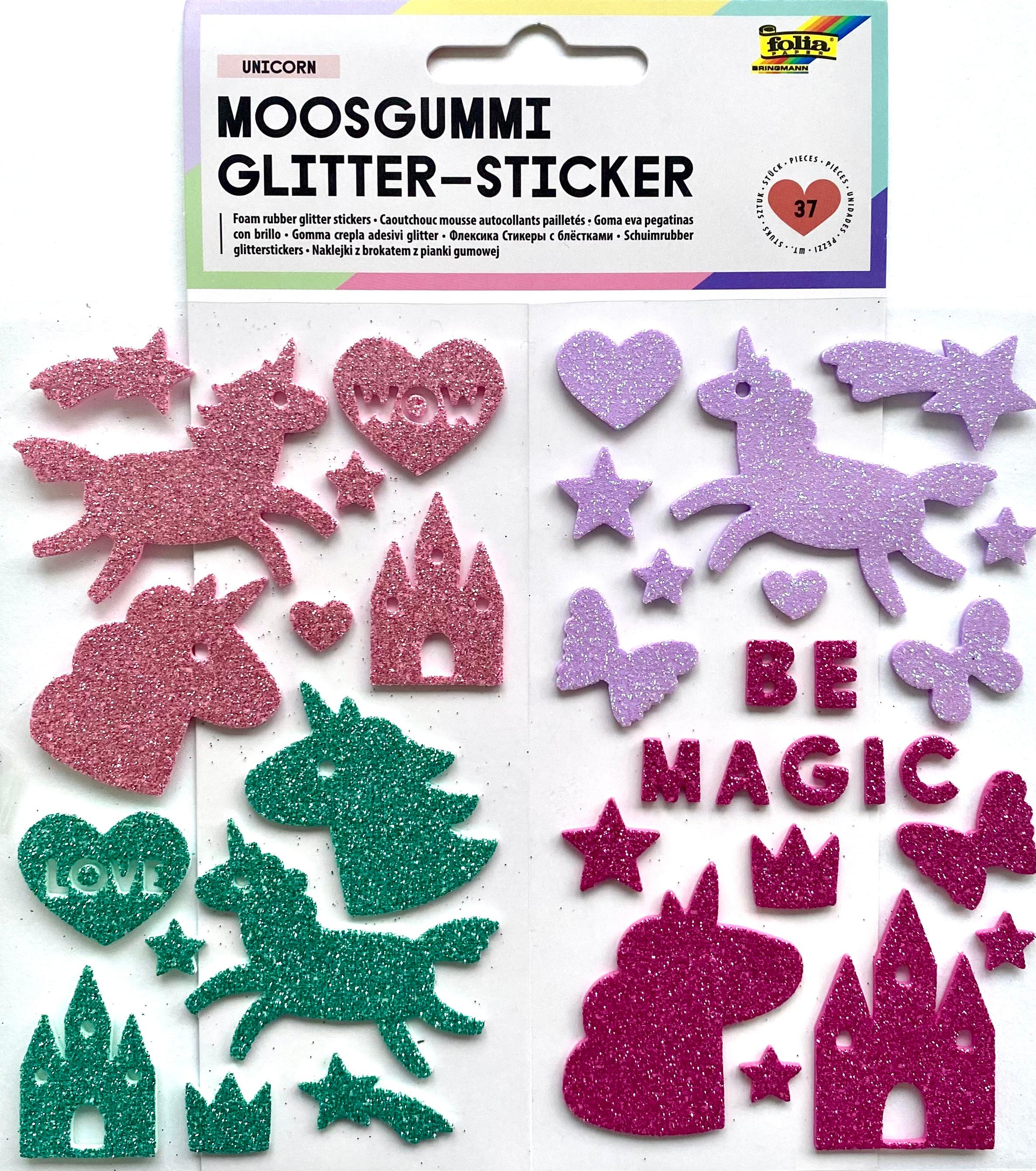folia Moosgummi Glitter-Sticker UNICORN