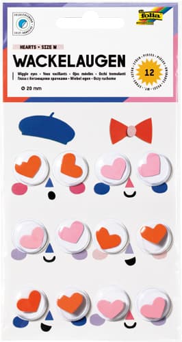 folia Wackelaugen HEARTS, Size M, selbstklebend, Ø 20mm