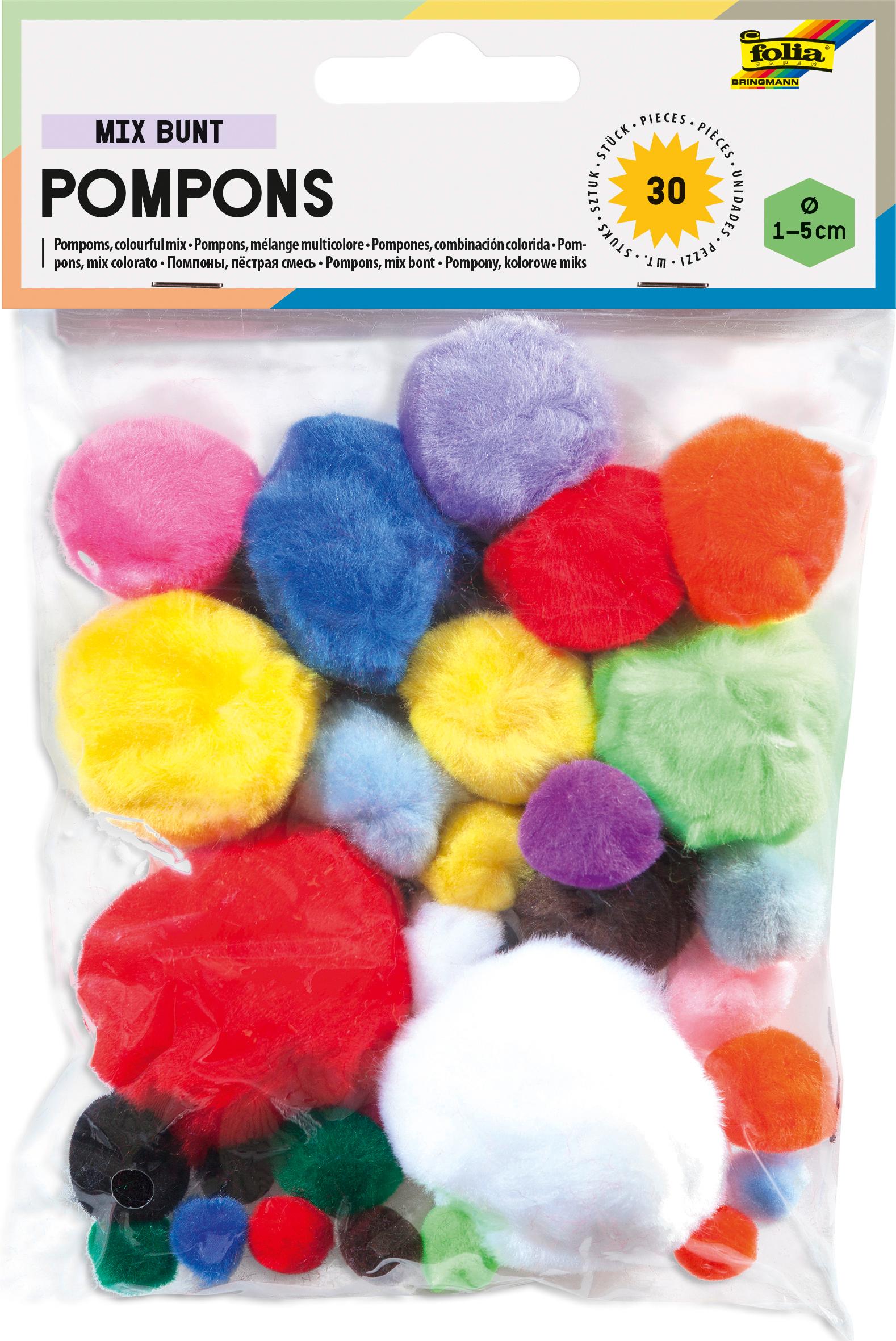 folia Pompons in verschiedenen Größen 30 Stück farblich sortiert
