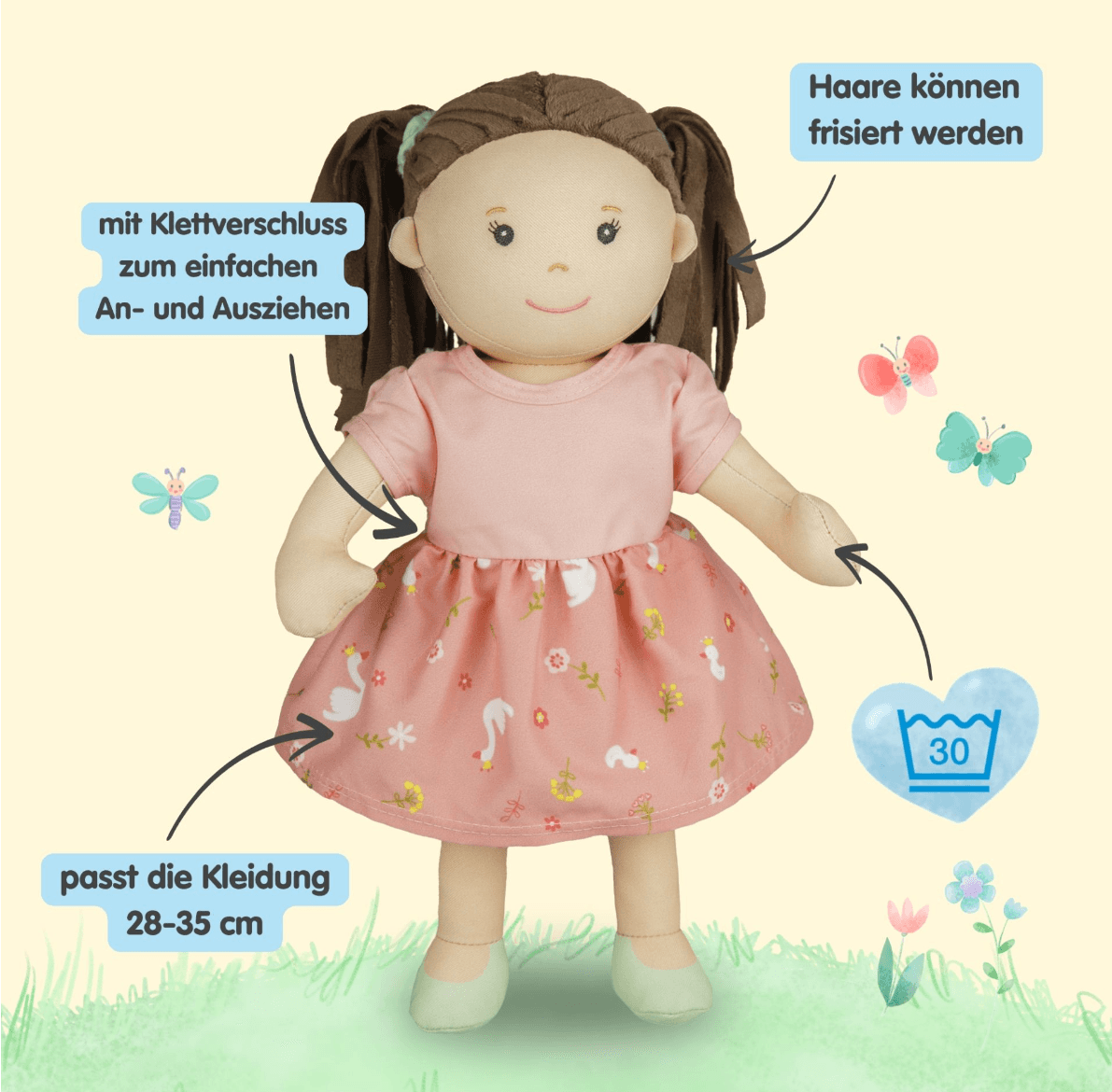 Produktbild Heless - Stoffpuppe ''Lucie'' mit Kleidchen zum An- und Ausziehen, 32 cm 3 von 6