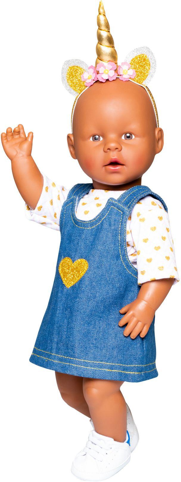 Heless - Puppen-Jeanskleid Goldstück mit T-Shirt, Gr. 28-35 cm