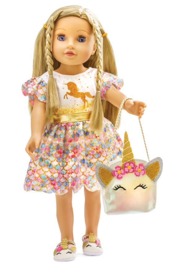 Produktbild Heless - Glitzerkleid"Einhorn Goldy", Gr. 28-35 cm 2 von 3