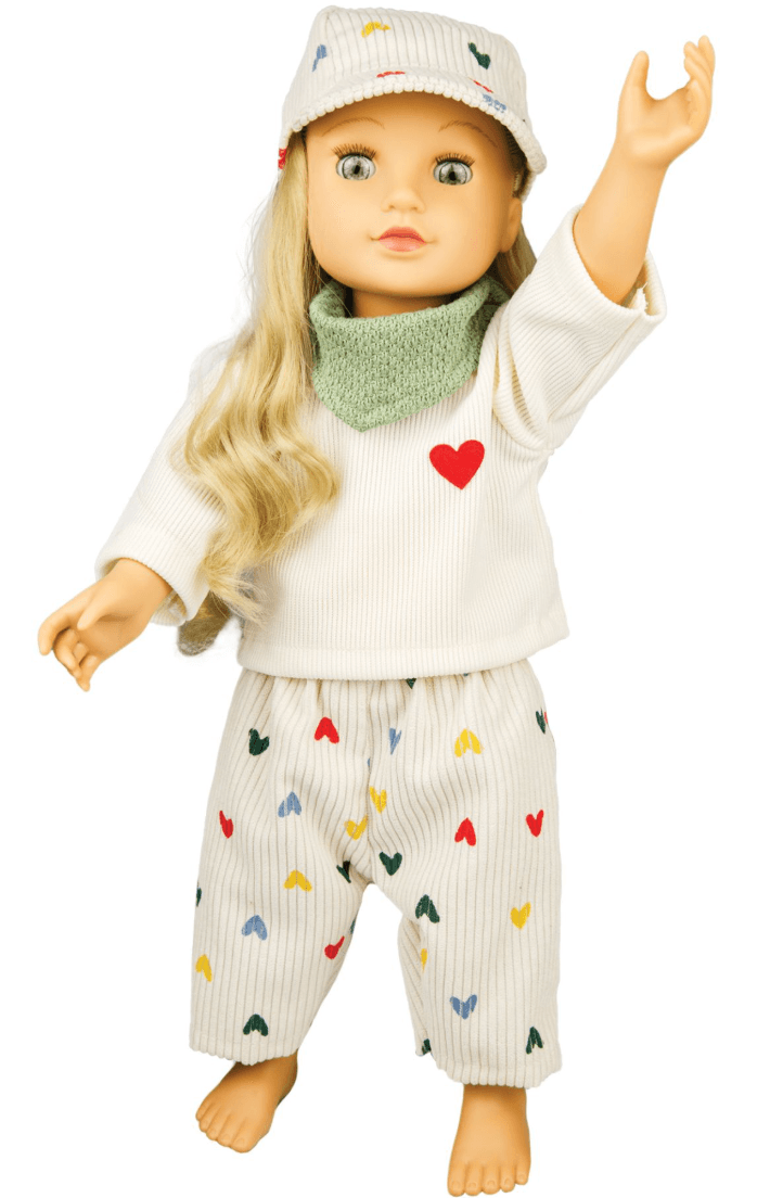 Produktbild Heless - Puppen-Kordhose "Herz-Konfetti" mit T-Shirt und Nickituch, Gr. 28-35 cm 8 von 8