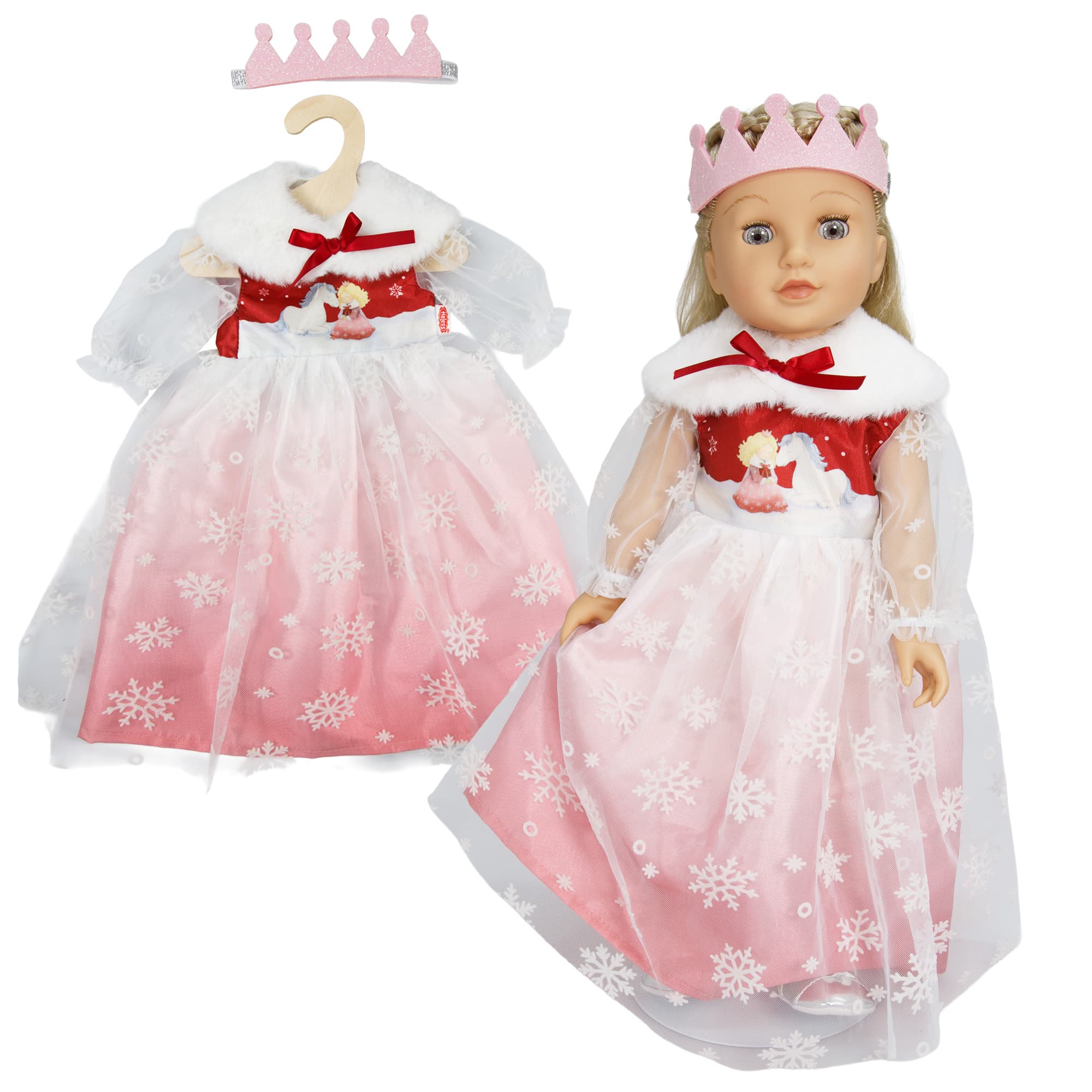 Heless - Puppenkleid "Winterprinzessin Lumi" mit Krone und Plüsch-Cape, Gr. 28-35 cm