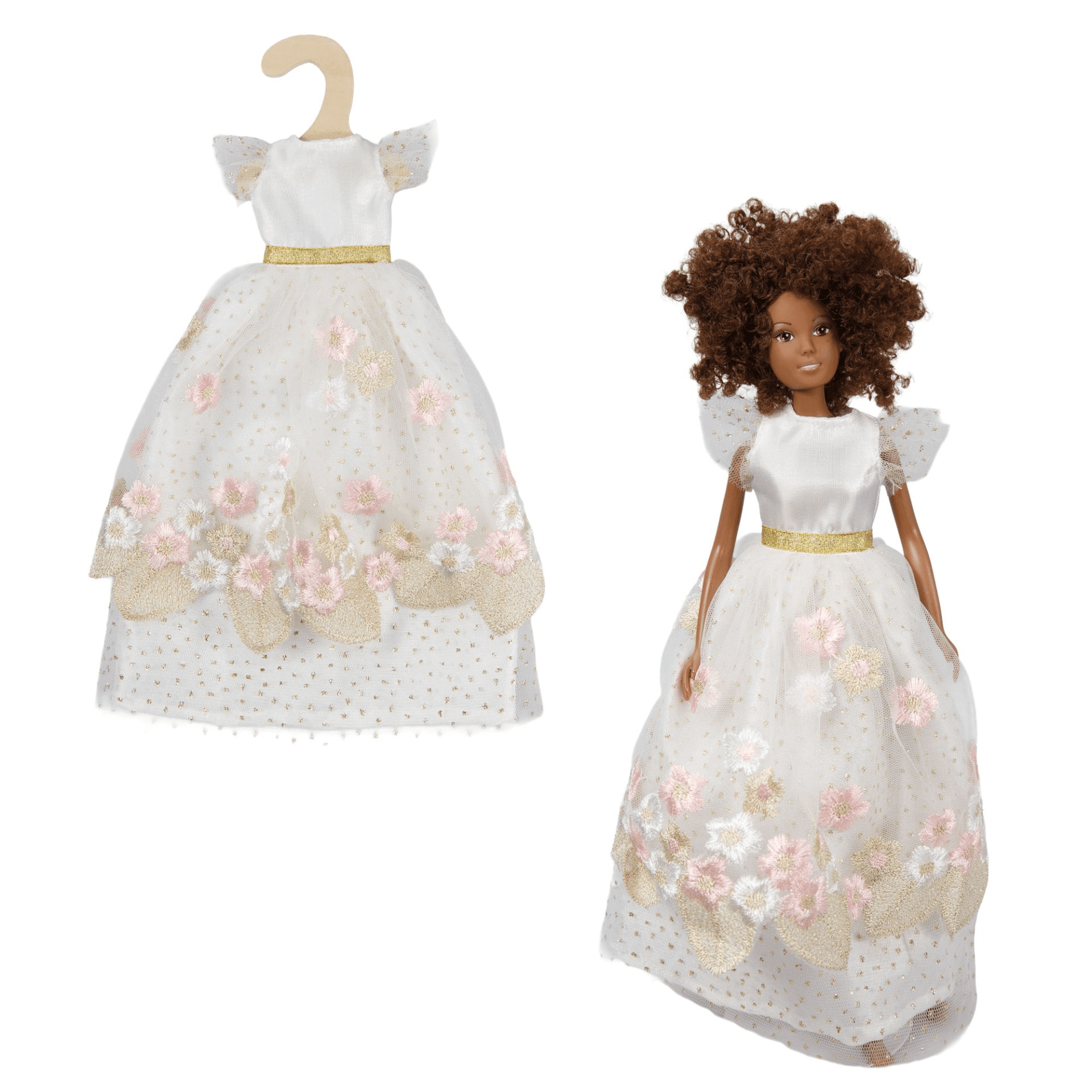 Heless - Time2Shine Prinzessinnenkleid "Kirschblüte" mit goldenem Gürtel für Modepuppen der Größe 29 cm