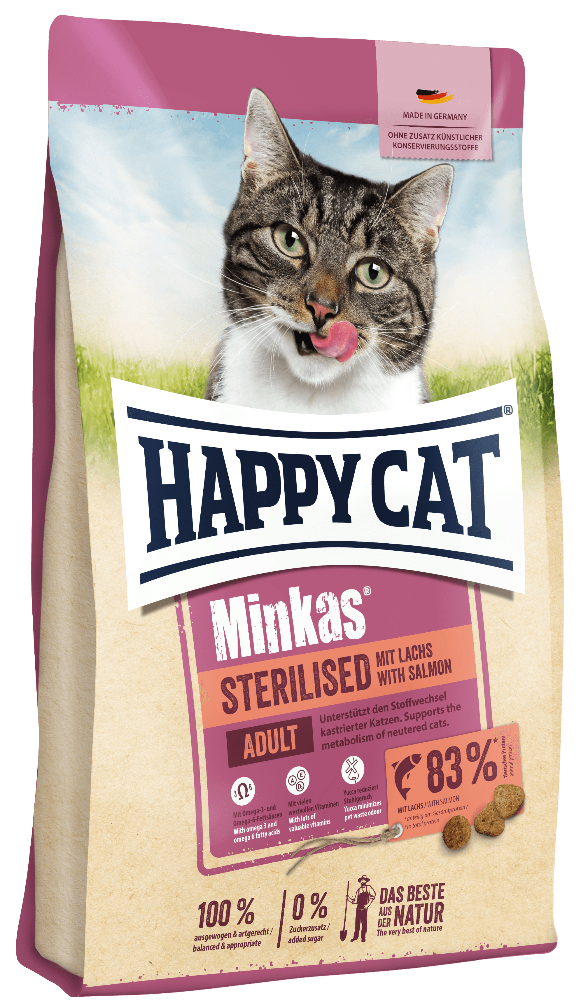 Happy Cat Katzentrockenfutter Minkas Sterilised Lachs