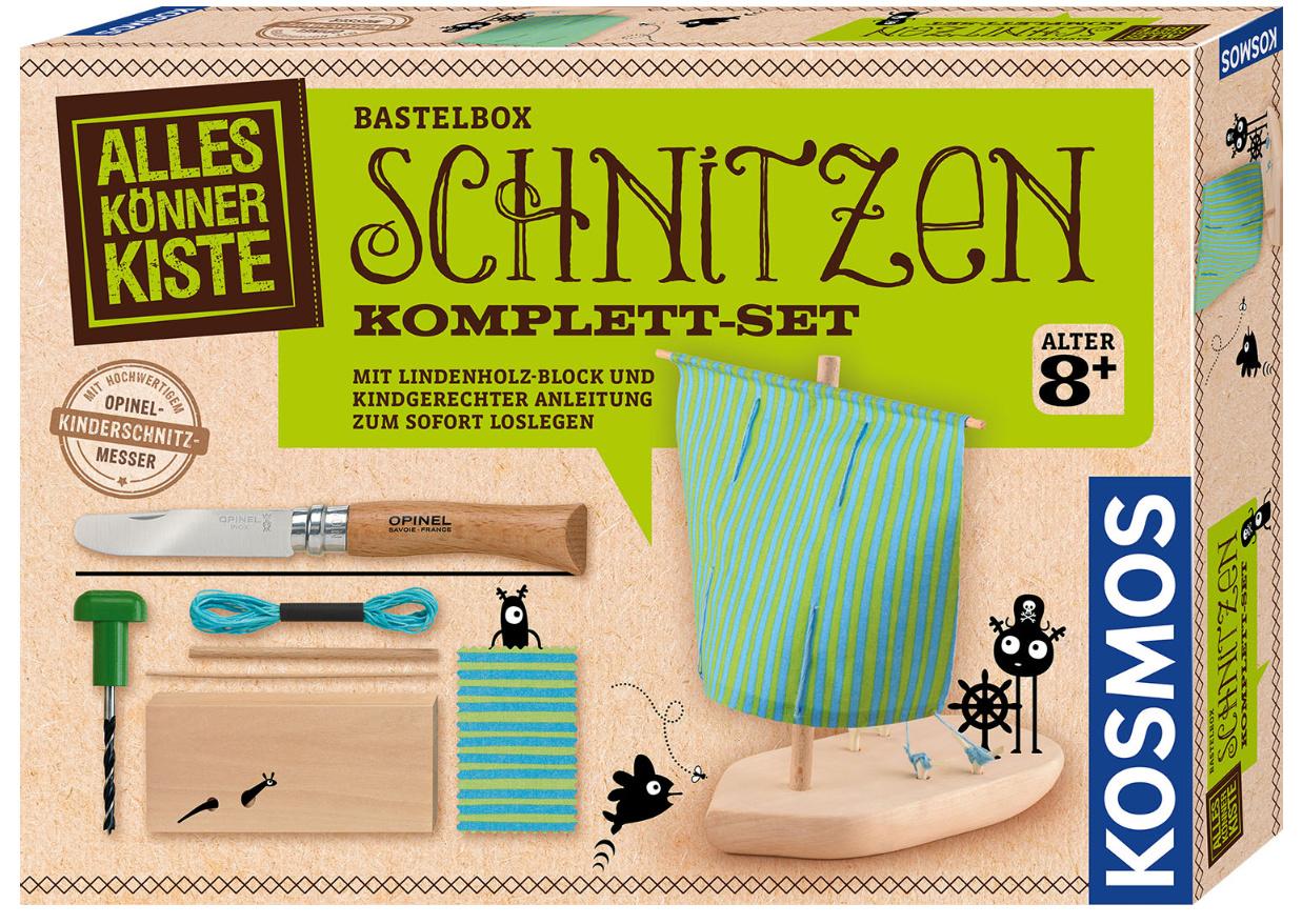 KOSMOS - Schnitzen Komplett-Set, Mit Lindenholz-Block und kindgerechter Anleitung zum sofort Loslegen