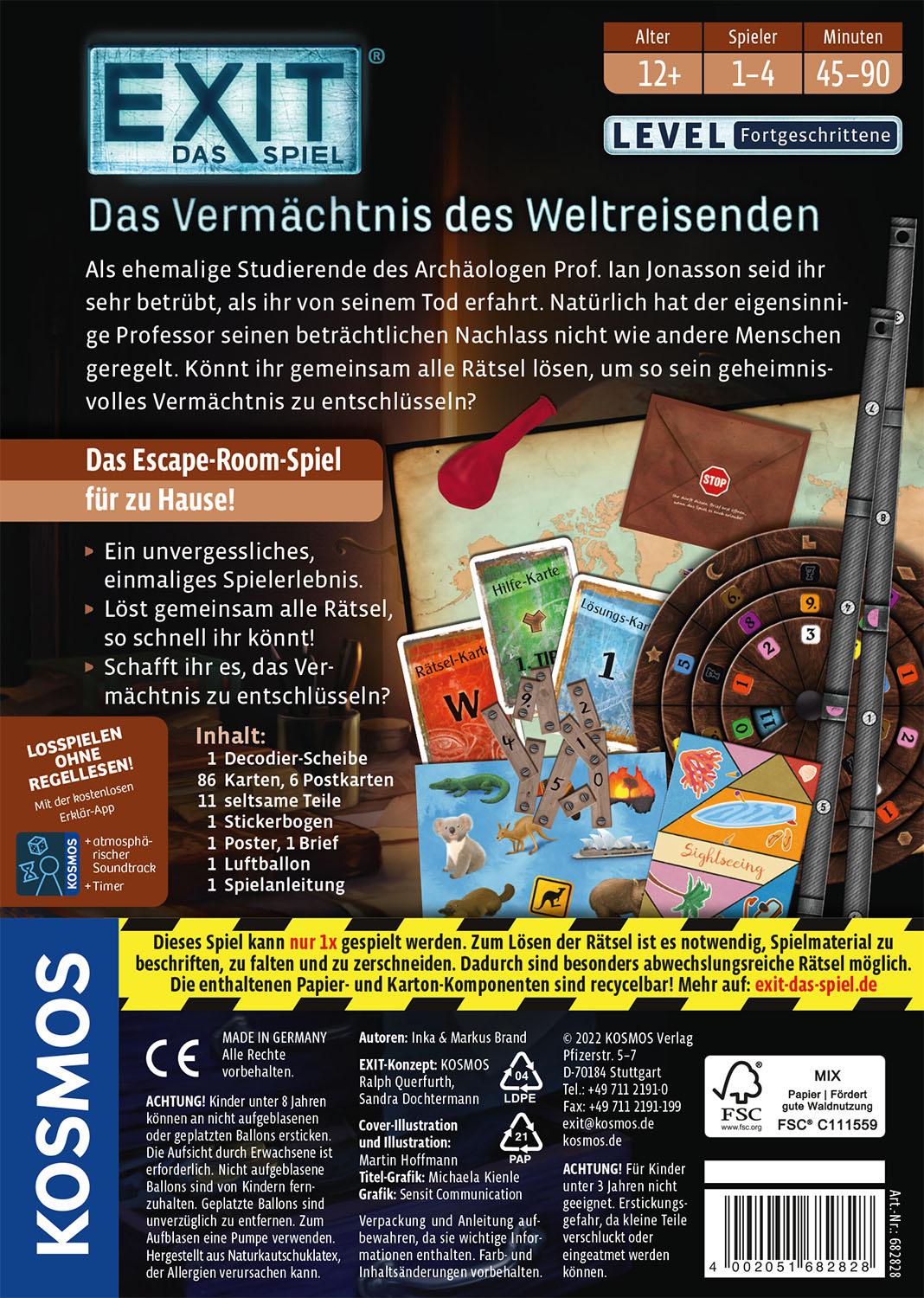 Produktbild KOSMOS - EXIT® - Das Spiel: Das Vermächtnis des Weltreisenden, Level: Fortgeschrittene 7 von 7