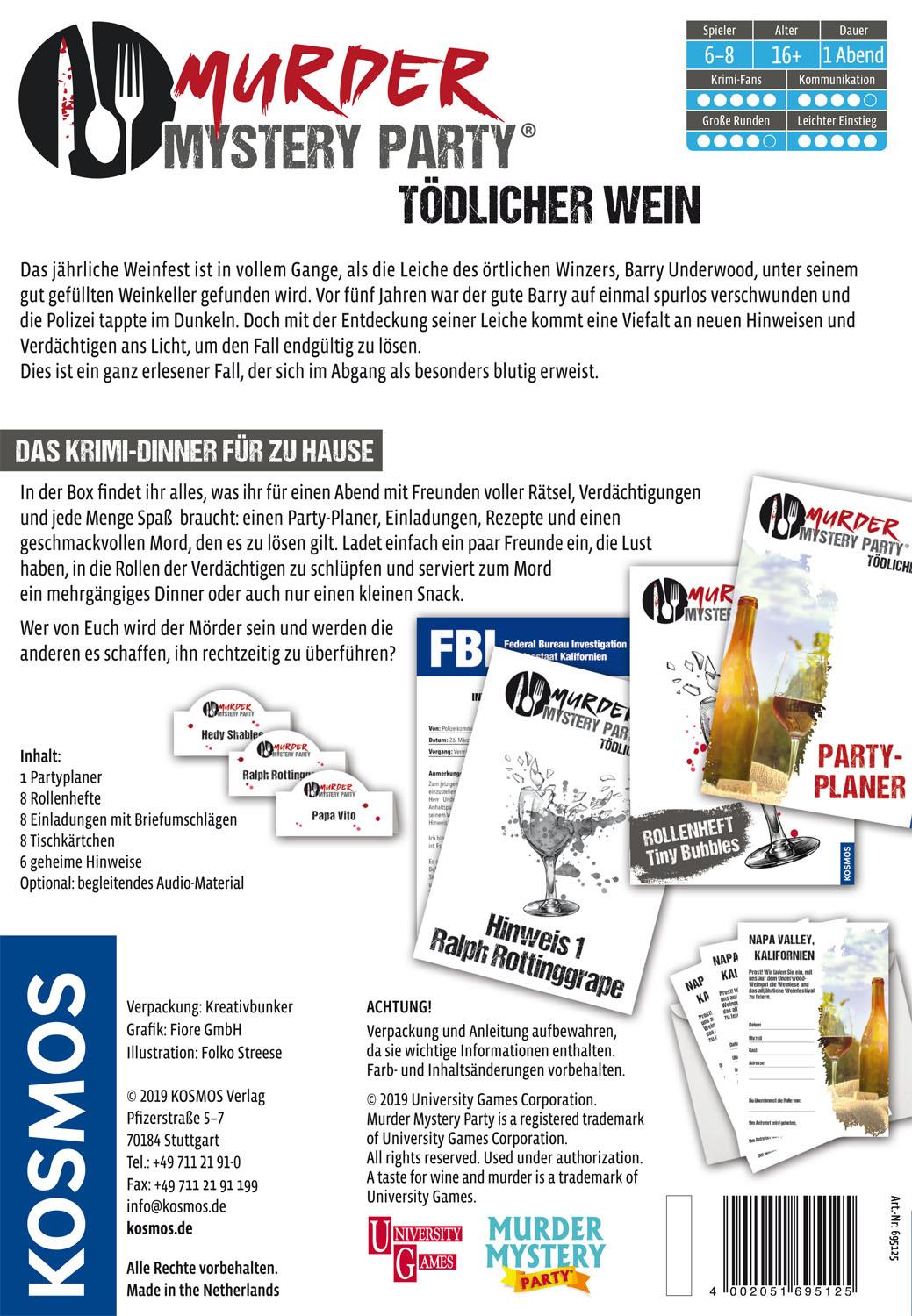 Produktbild KOSMOS - Murder Mystery Party - Tödlicher Wein - Das Krimi-Dinner für zu Hause 2 von 4