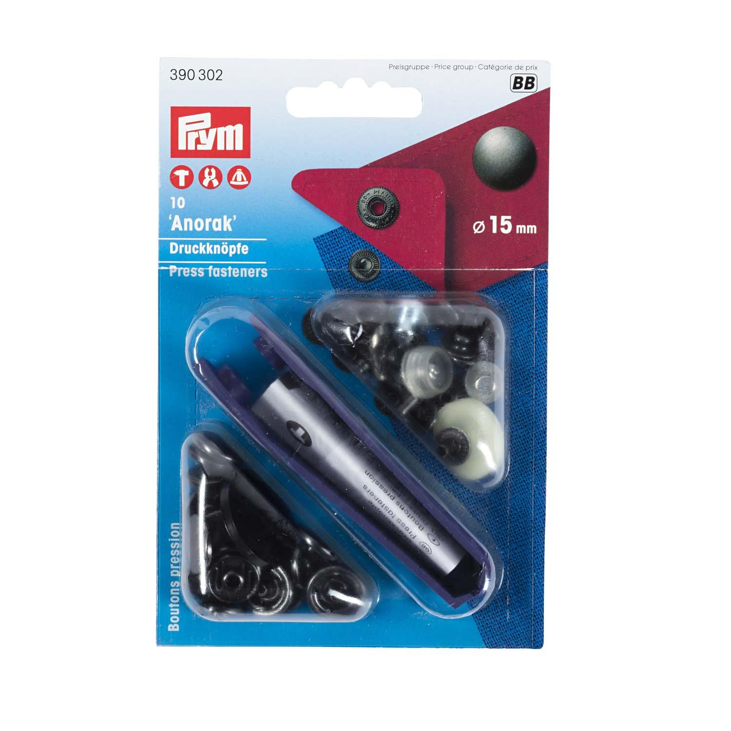 Prym nähfreie Druckknopfe Anorak Messing 15 mm brüniert