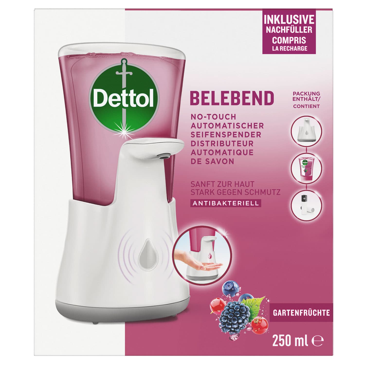 Dettol No-Touch Automatischer Seifenspender – Inkl. Dettol Nachfüller Gardenberries