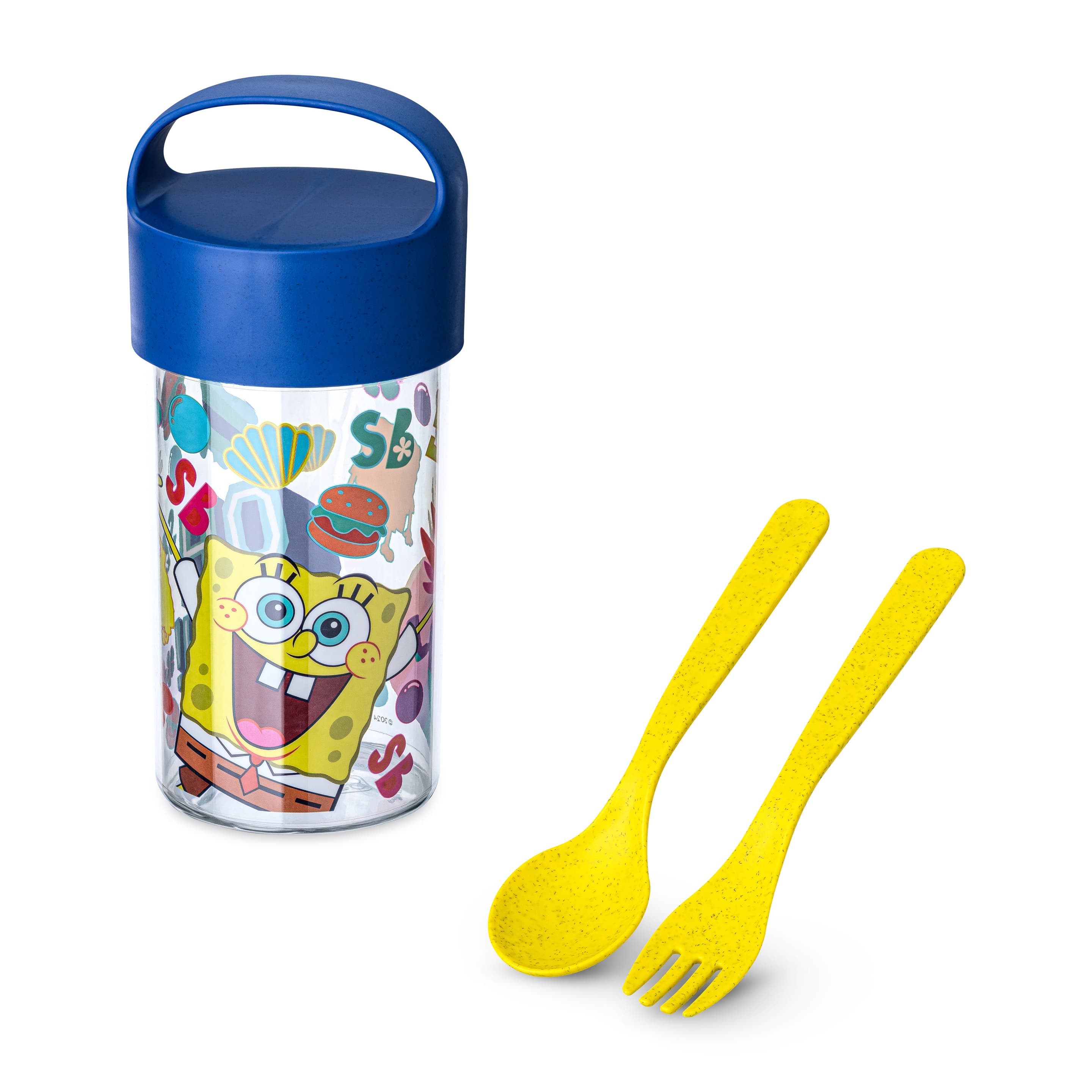 koziol Snackpot & Trinkflasche + Besteck Buddy Snack Spongebob Schwammkopf 0,5l