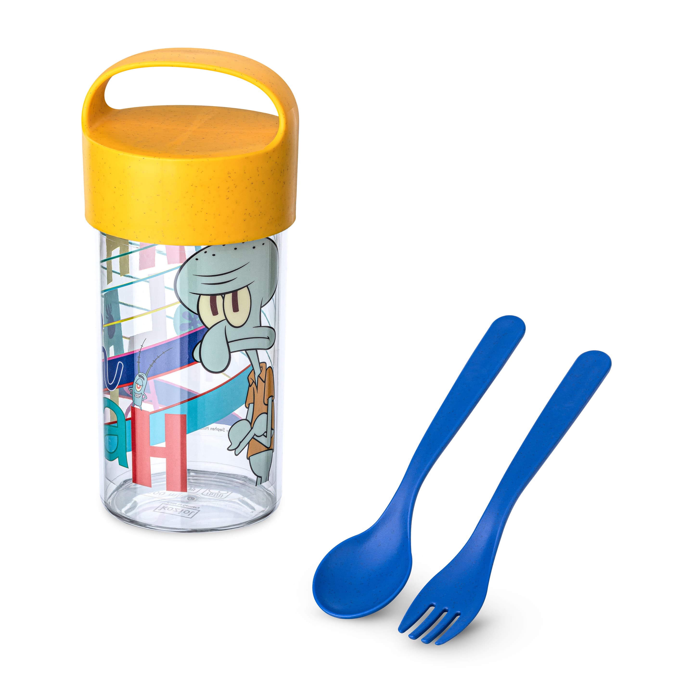 koziol Schnackpot & Trinkflasche + Besteck Buddy Snack Spongebob & Squidward 0,5l