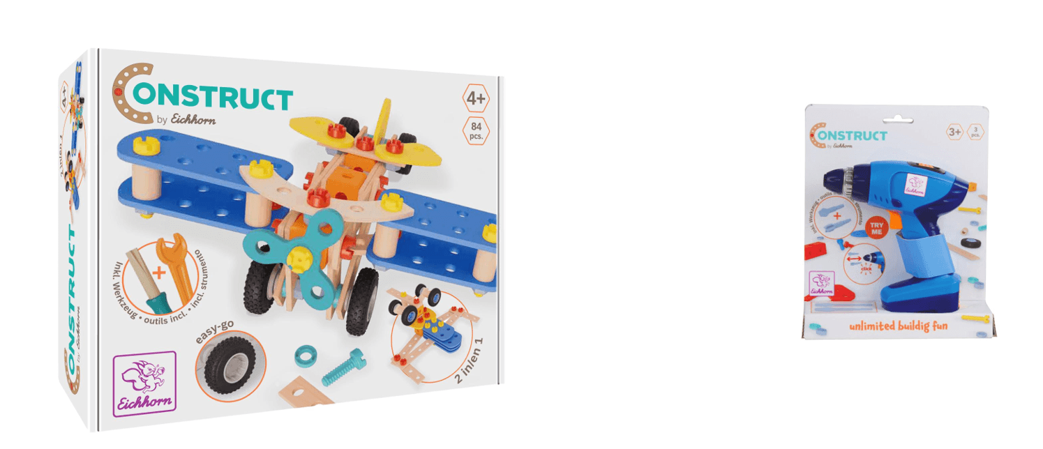 Eichhorn Construct Doppeldecker & Handschrauber Bundle – 84-teiliges Konstruktionsset mit Schrauber