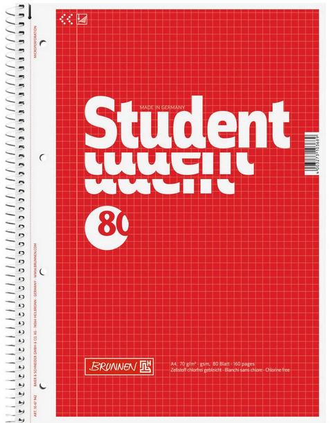 BRUNNEN Collegeblock A4 80 Blatt kariert rot
