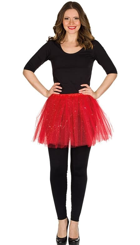 Mottoland - 6324405 - Glitzer Tüllrock LED rot (inkl. Batterien)