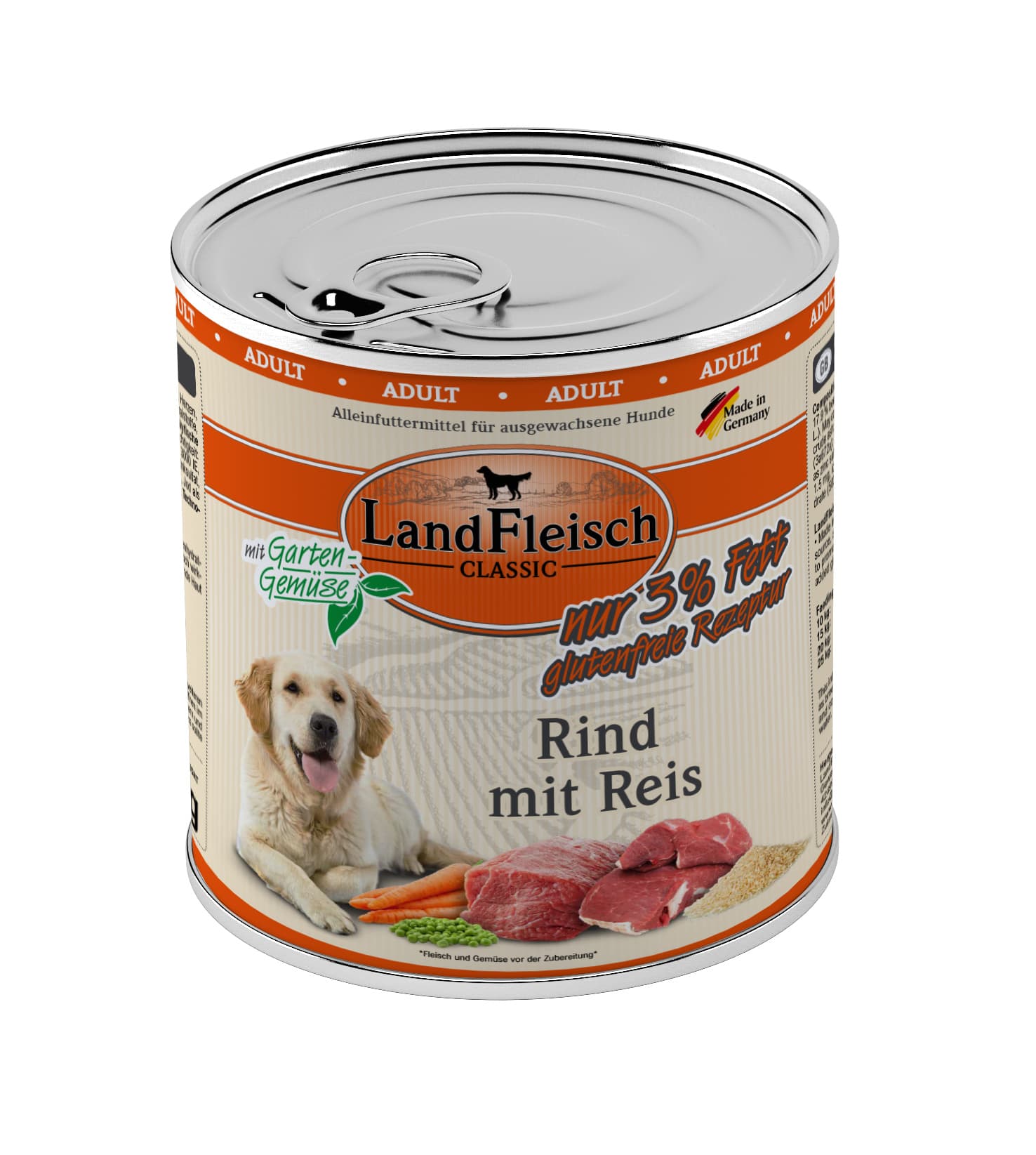 LandFleisch Classic Hundenassfutter Rind mit Reis mit Gartengemüse extra mager