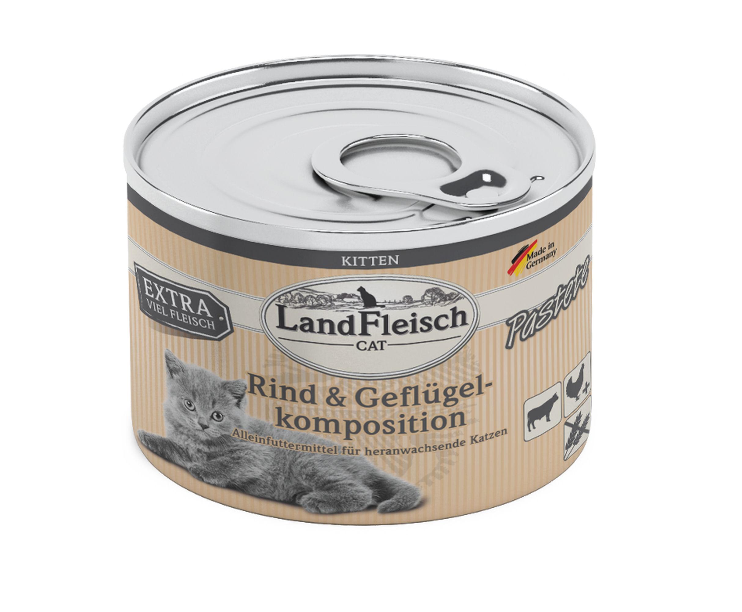 LandFleisch Katzennassfutter Kitten Pastete Rind&Geflügelkomposition 195g